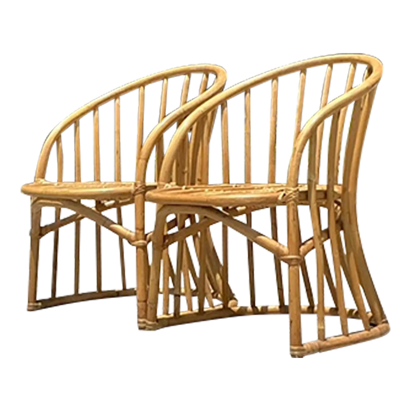 Vintage Coastal Bent Rattan Lounge Chairs - a Pair - Detail view