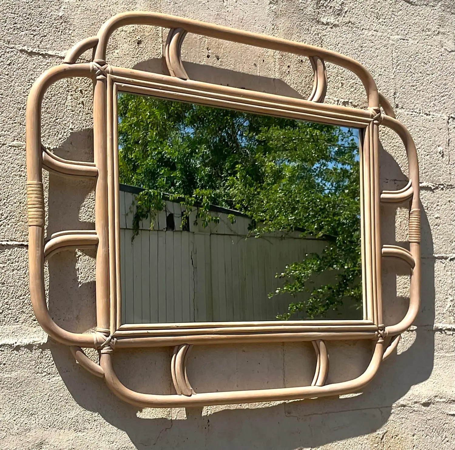 Vintage Coastal Bent Rattan Mirror - Back view