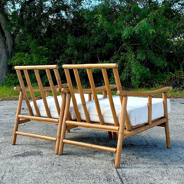 Vintage Coastal Bent Rattan Pagoda Lounge Chairs - A Pair - Top view