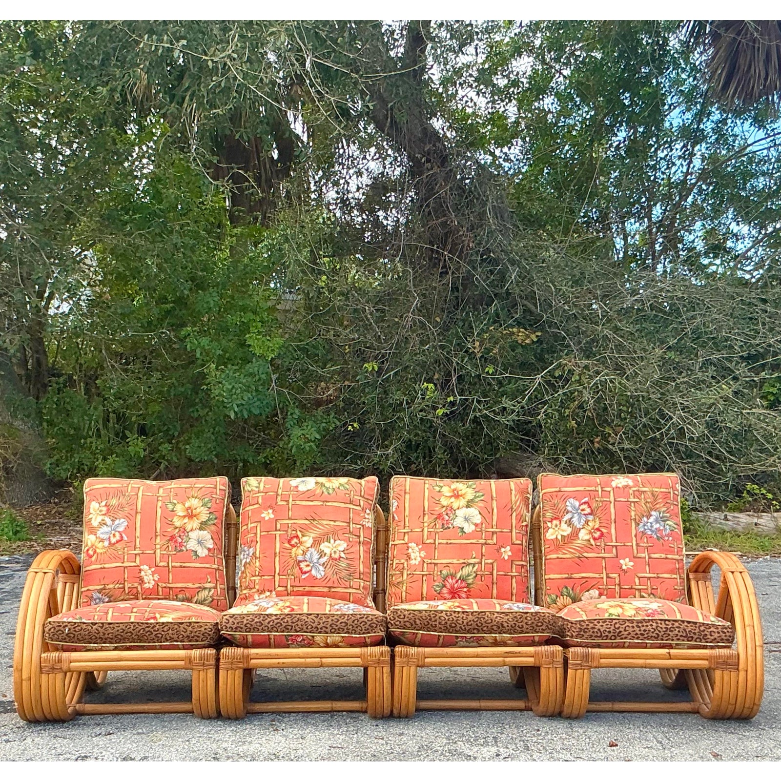 Vintage Coastal Bent Rattan Sofa After Frankl - Top view