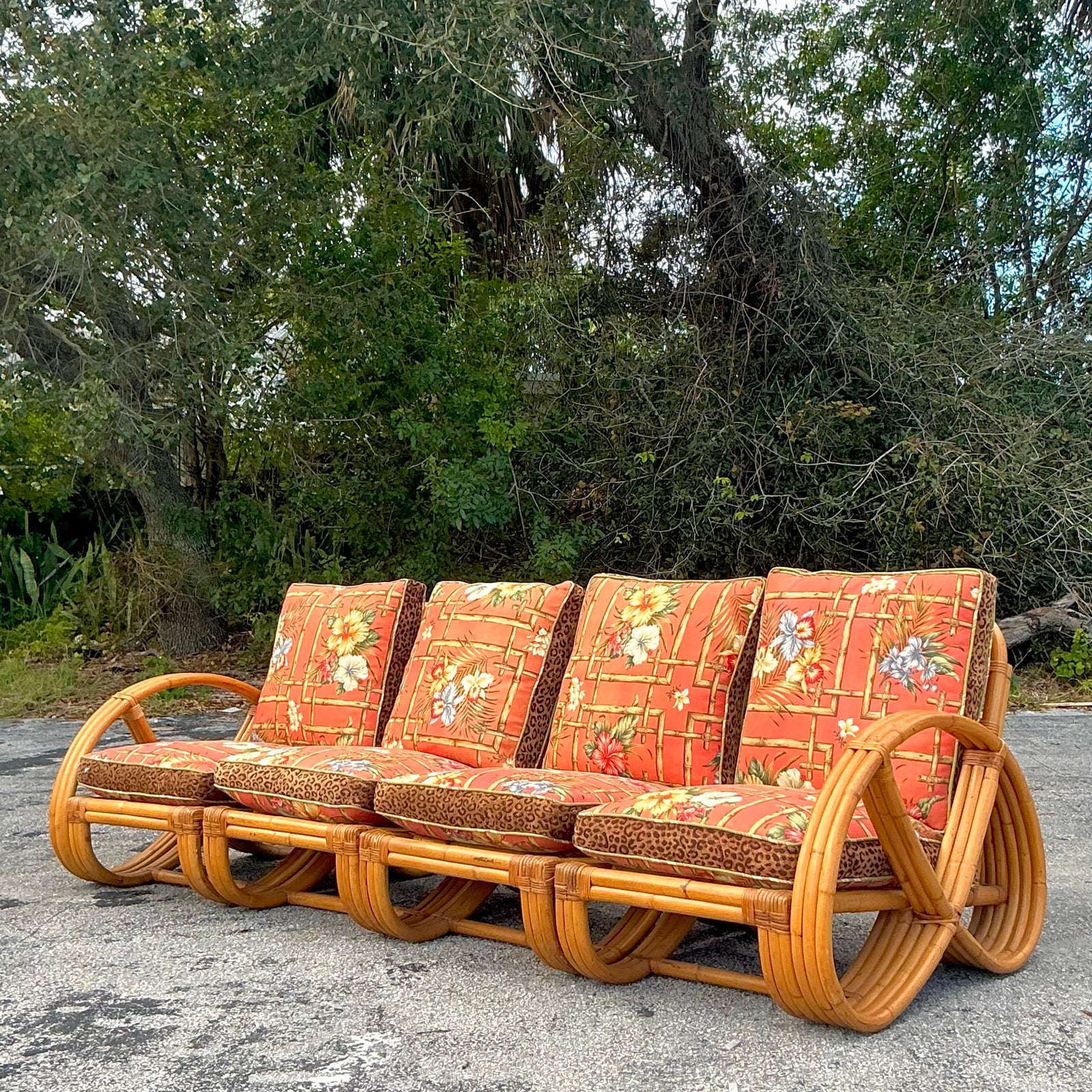 Vintage Coastal Bent Rattan Sofa After Frankl - Side view