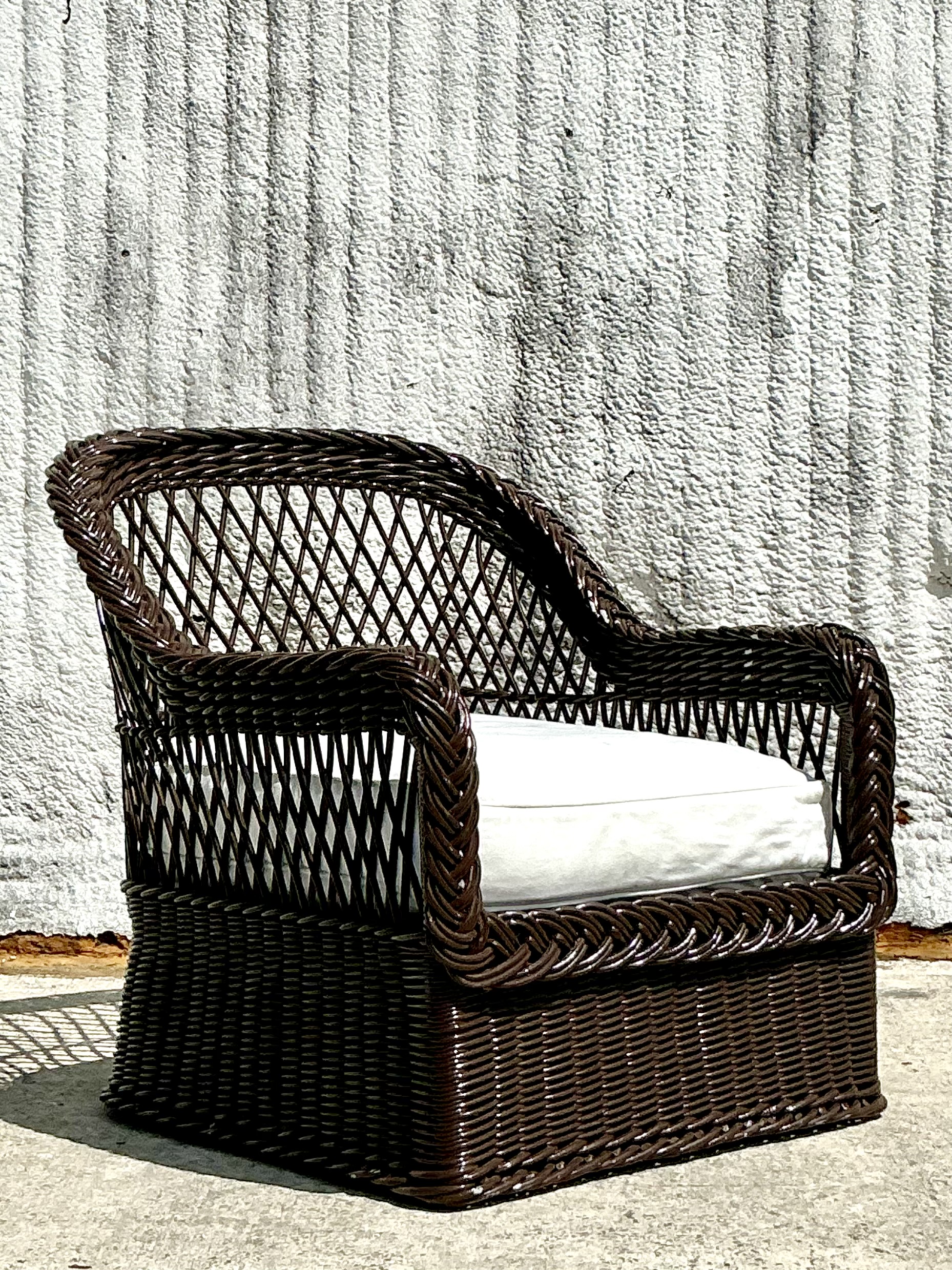 Vintage Coastal Bielecky Brothers Braided Rattan Lounge Chair - Back view