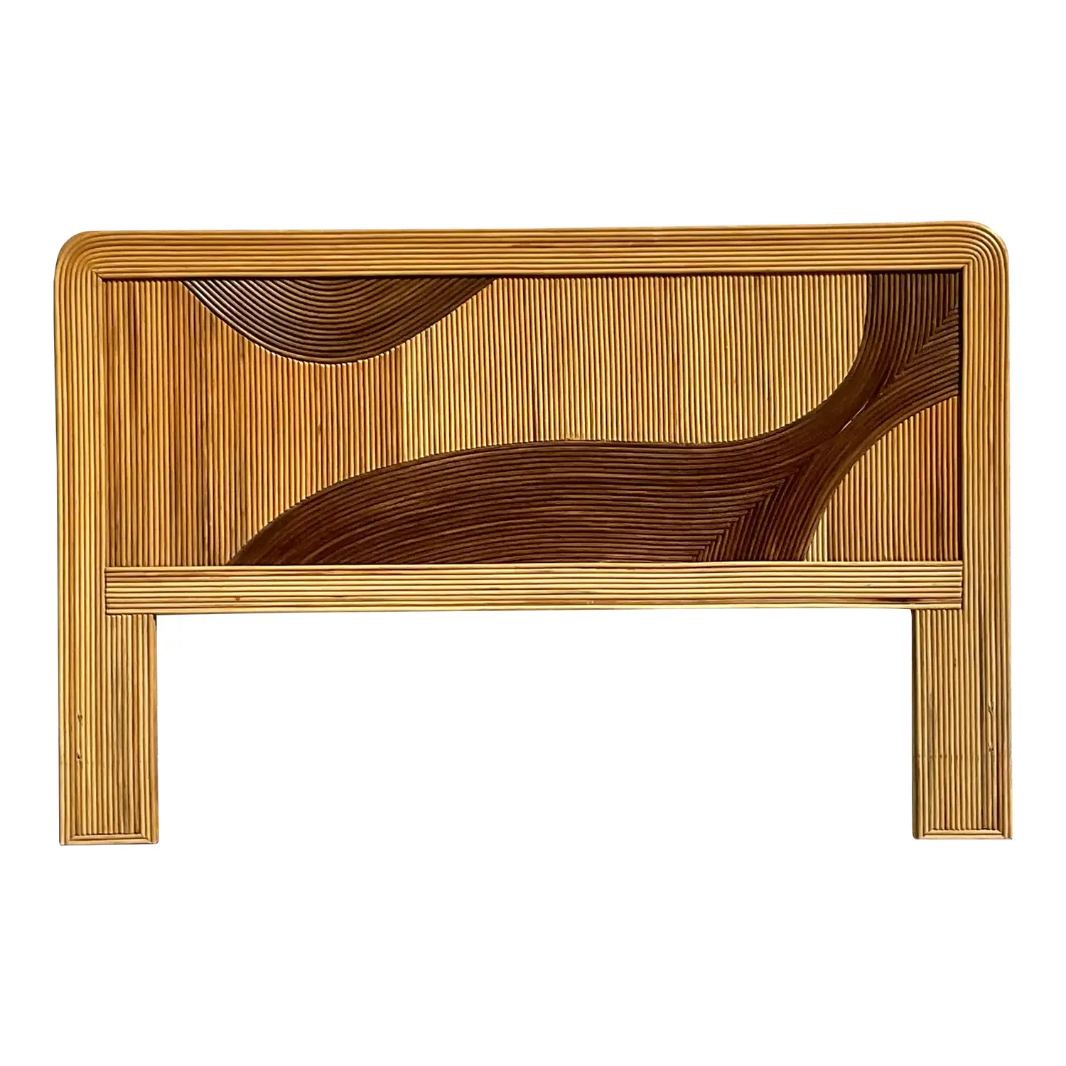 Vintage Coastal Biomorphic Pencil Reed Queen Headboard
