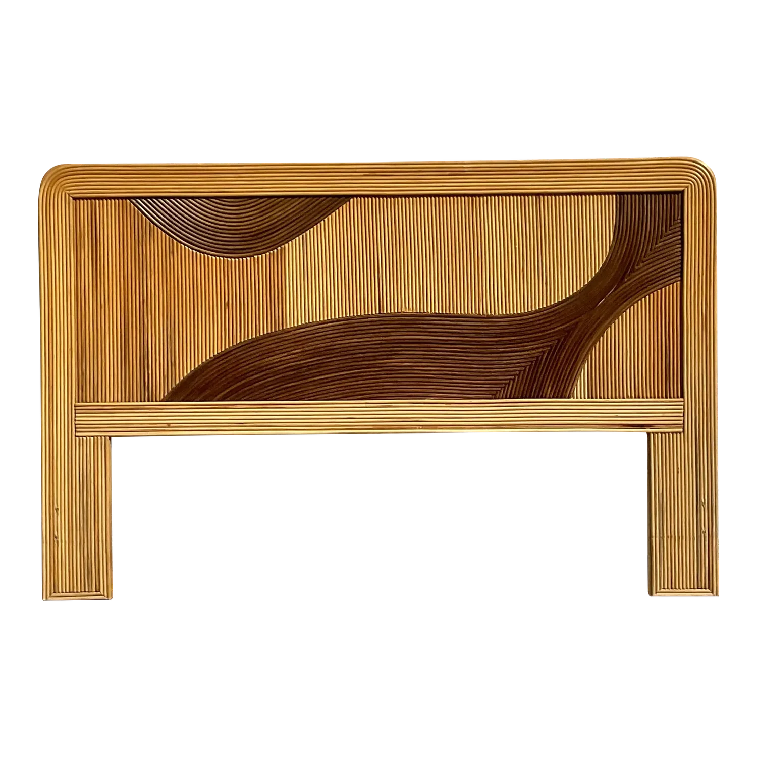 Vintage Coastal Biomorphic Pencil Reed Queen Headboard - Detail view