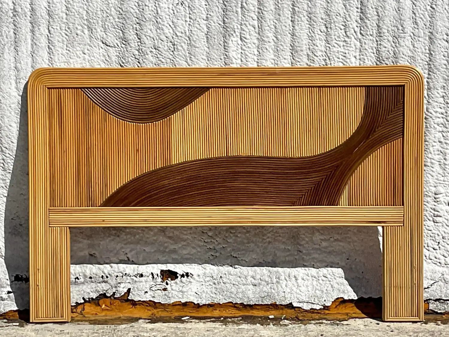 Vintage Coastal Biomorphic Pencil Reed Queen Headboard - Side view