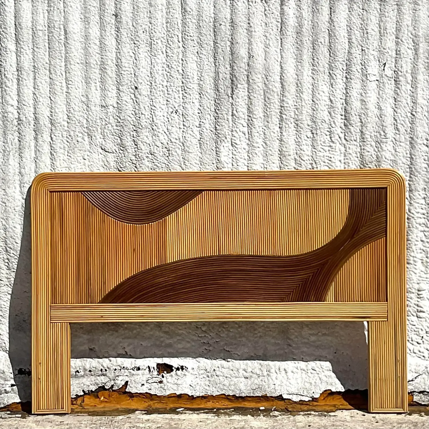 Vintage Coastal Biomorphic Pencil Reed Queen Headboard - Back view