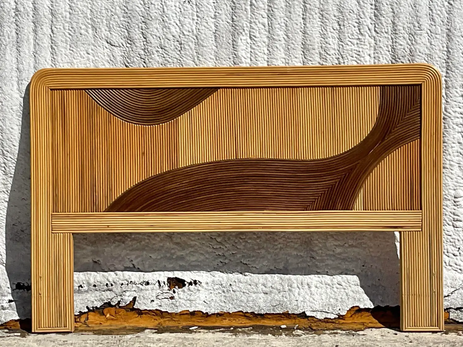 Vintage Coastal Biomorphic Pencil Reed Queen Headboard - Top view