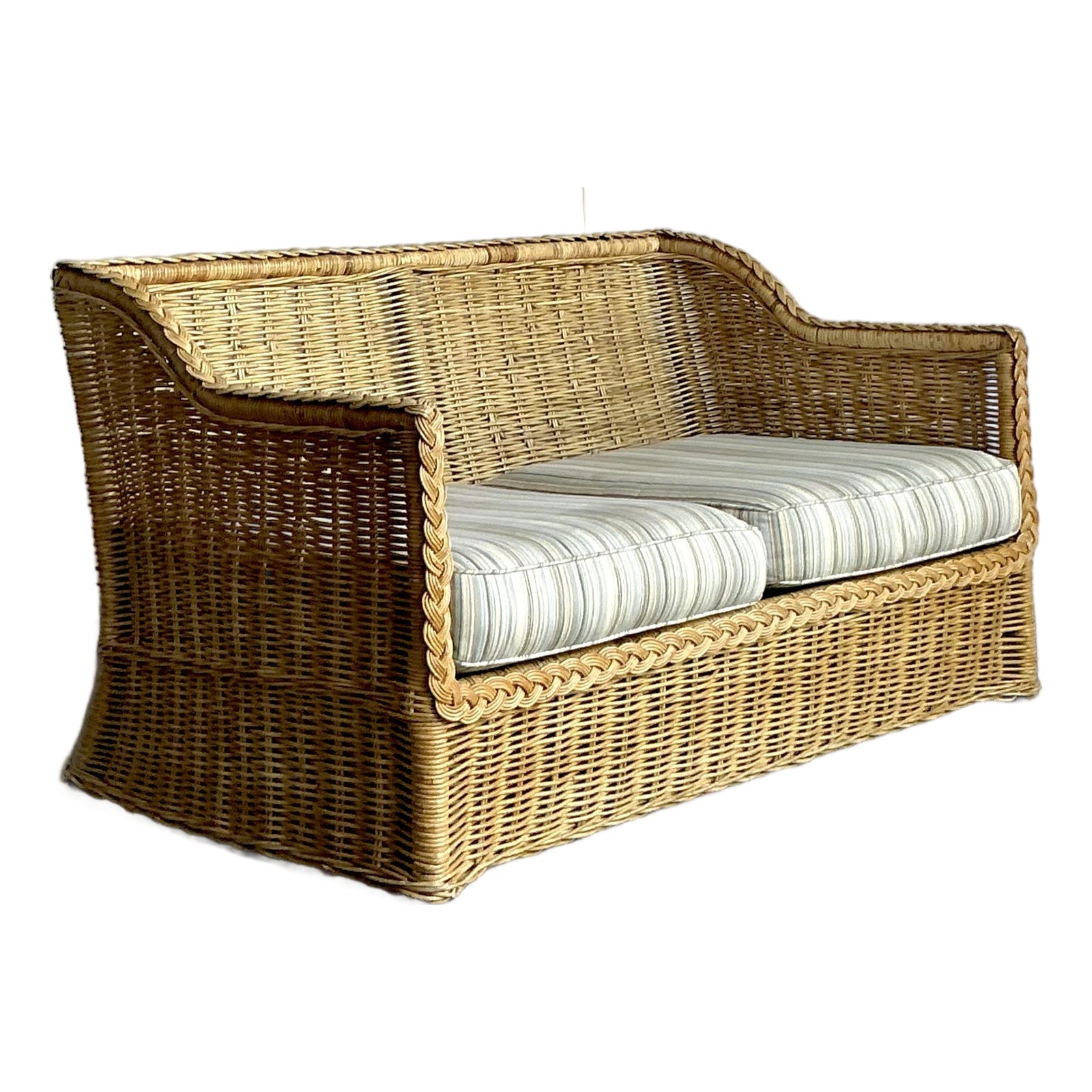 Vintage Coastal Braided Rattan Loveseat - Detail view