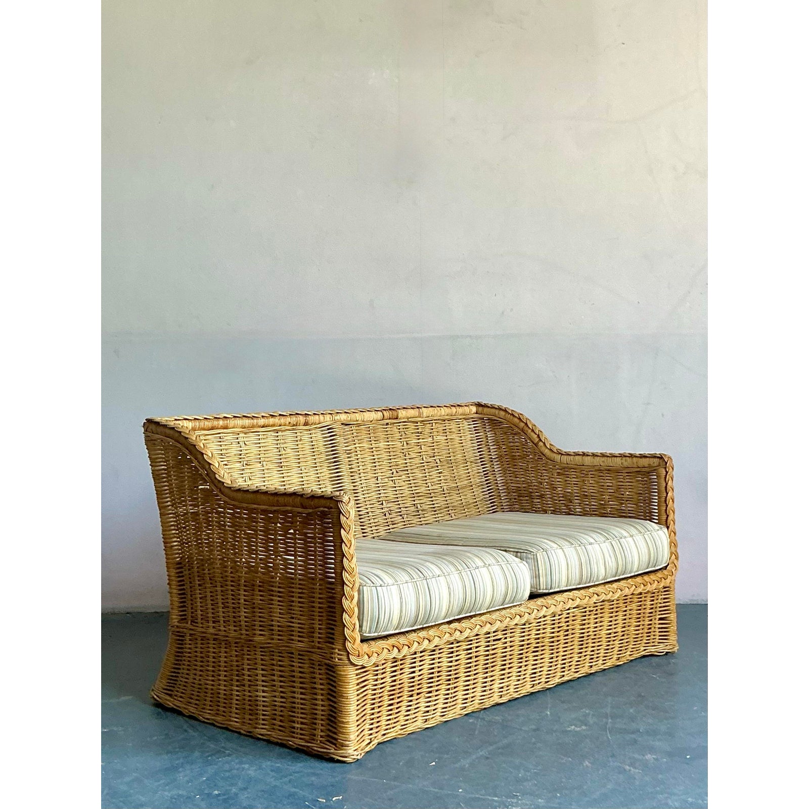 Vintage Coastal Braided Rattan Loveseat - Side view