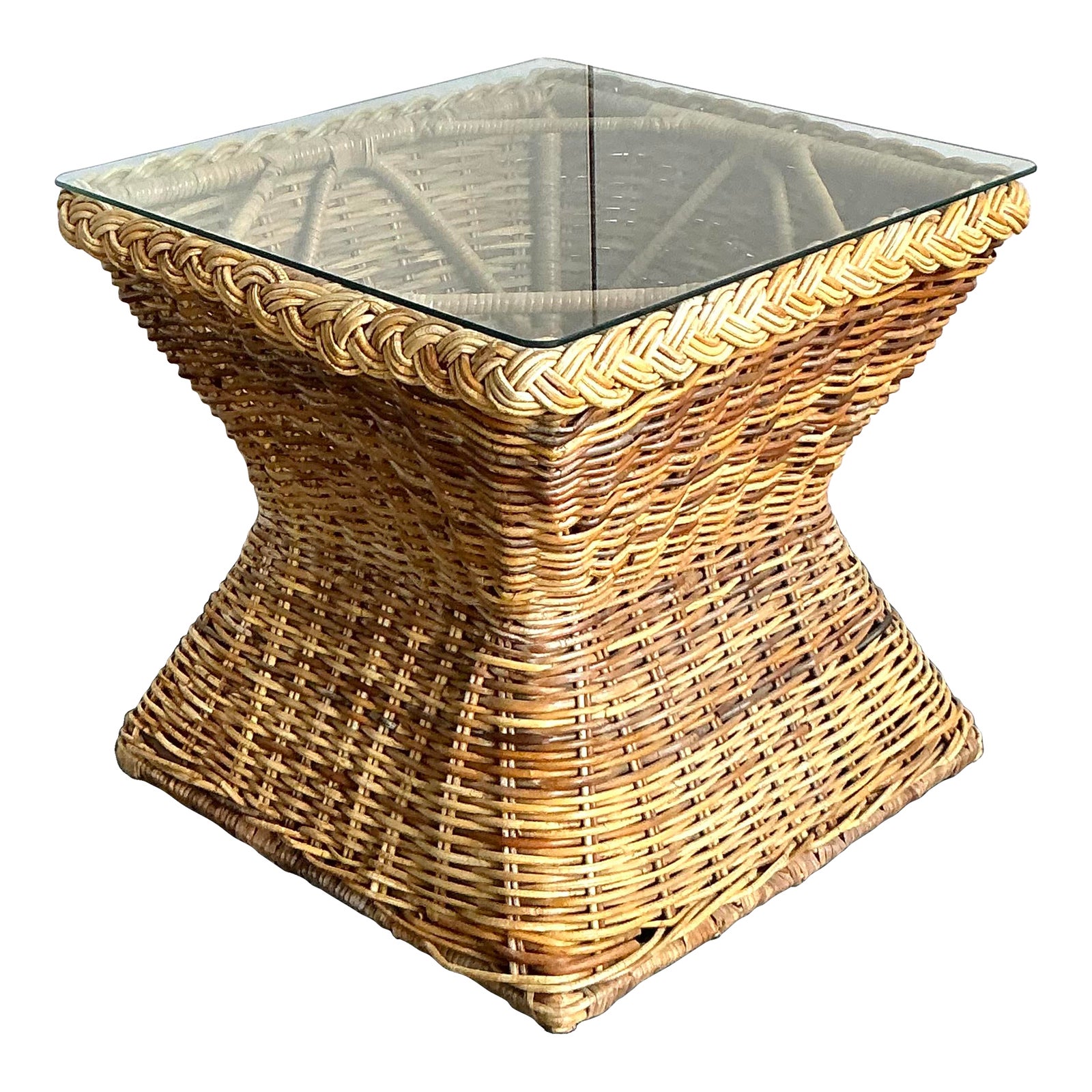 Vintage Coastal Braided Rattan Side Table - Detail view