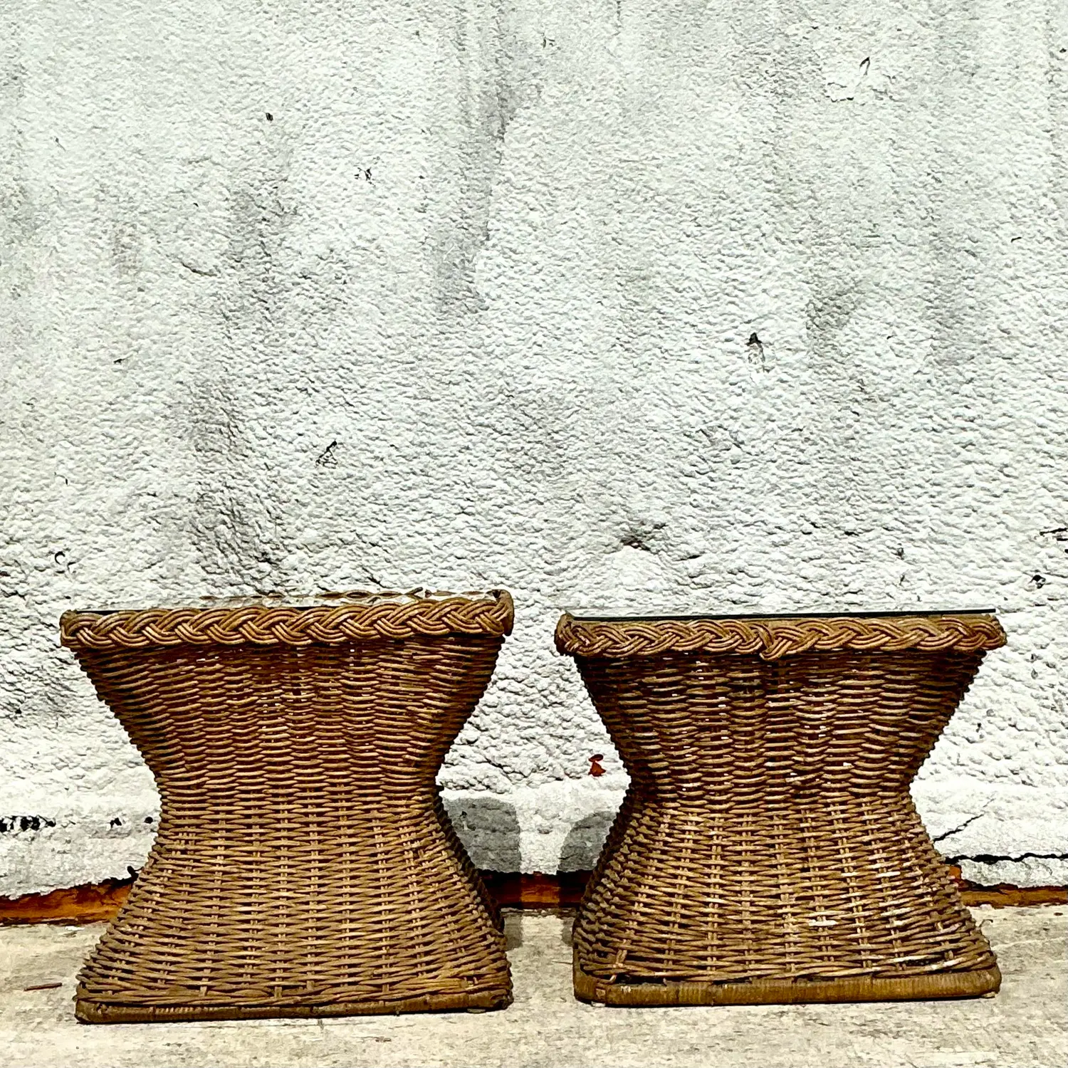 Vintage Coastal Braided Rattan Side Tables - Set of 2 - Detail view