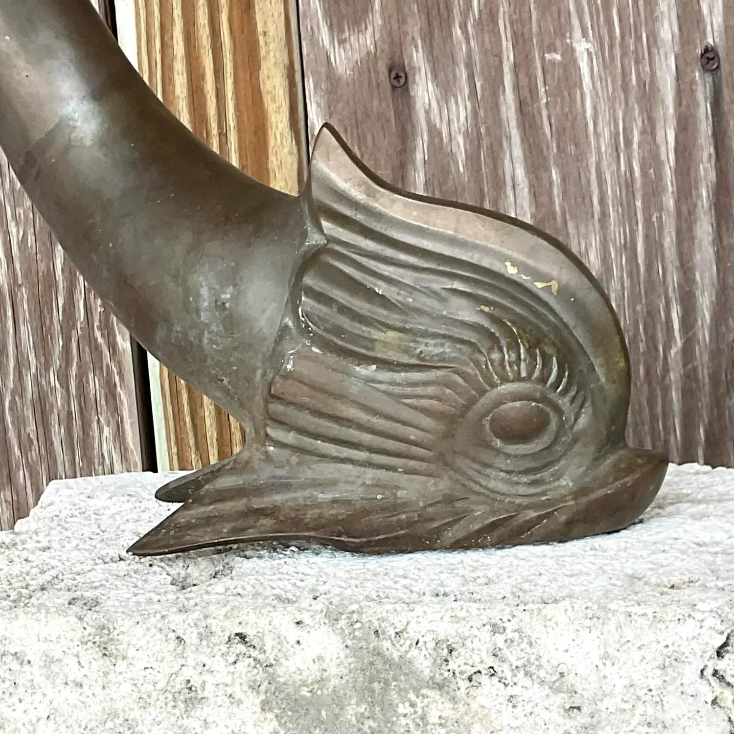 Vintage Coastal Bronze Koi Fish on Coquina Slab Lamps - a Pair - Back view