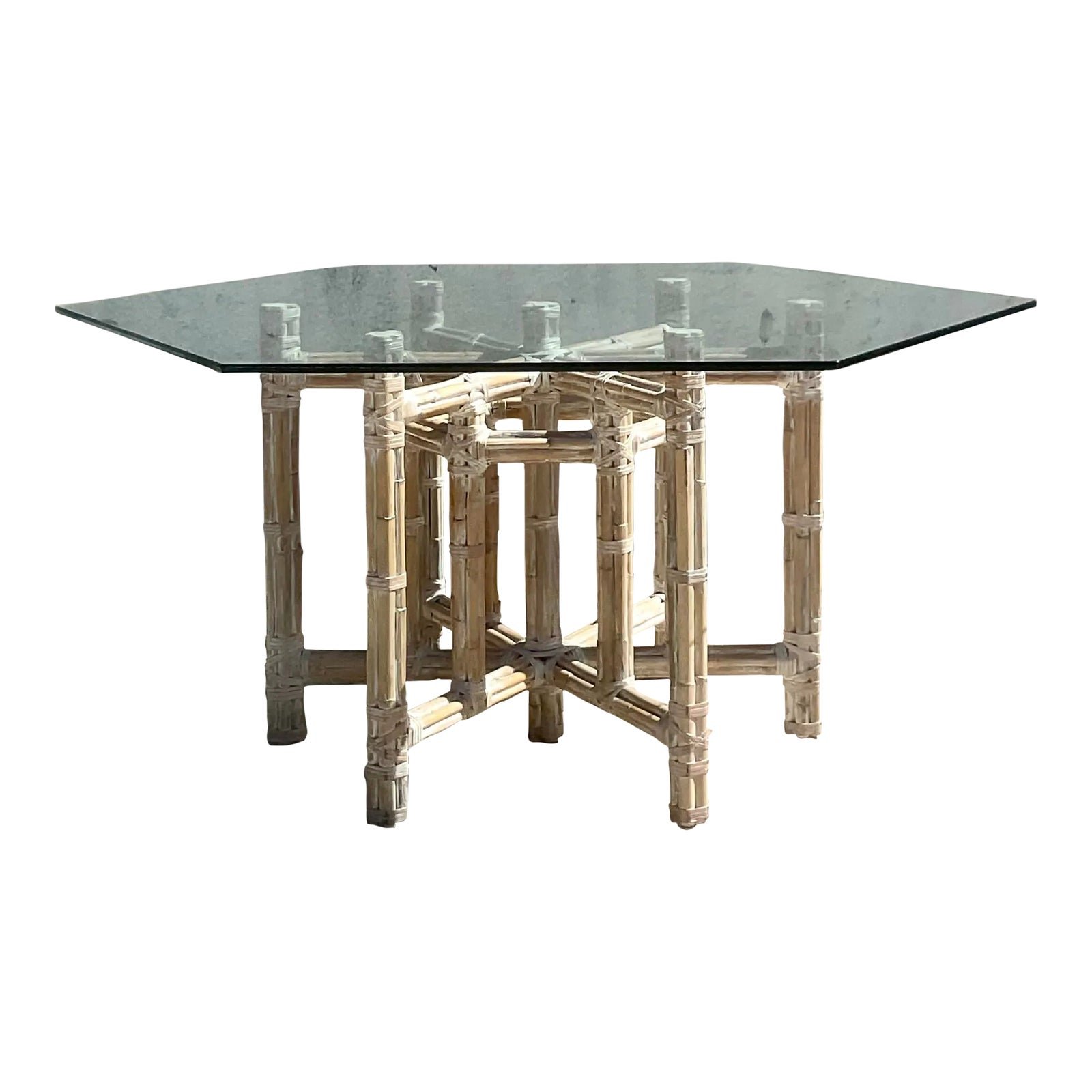 Vintage Coastal Bundled Bamboo Dining Table After McGuire