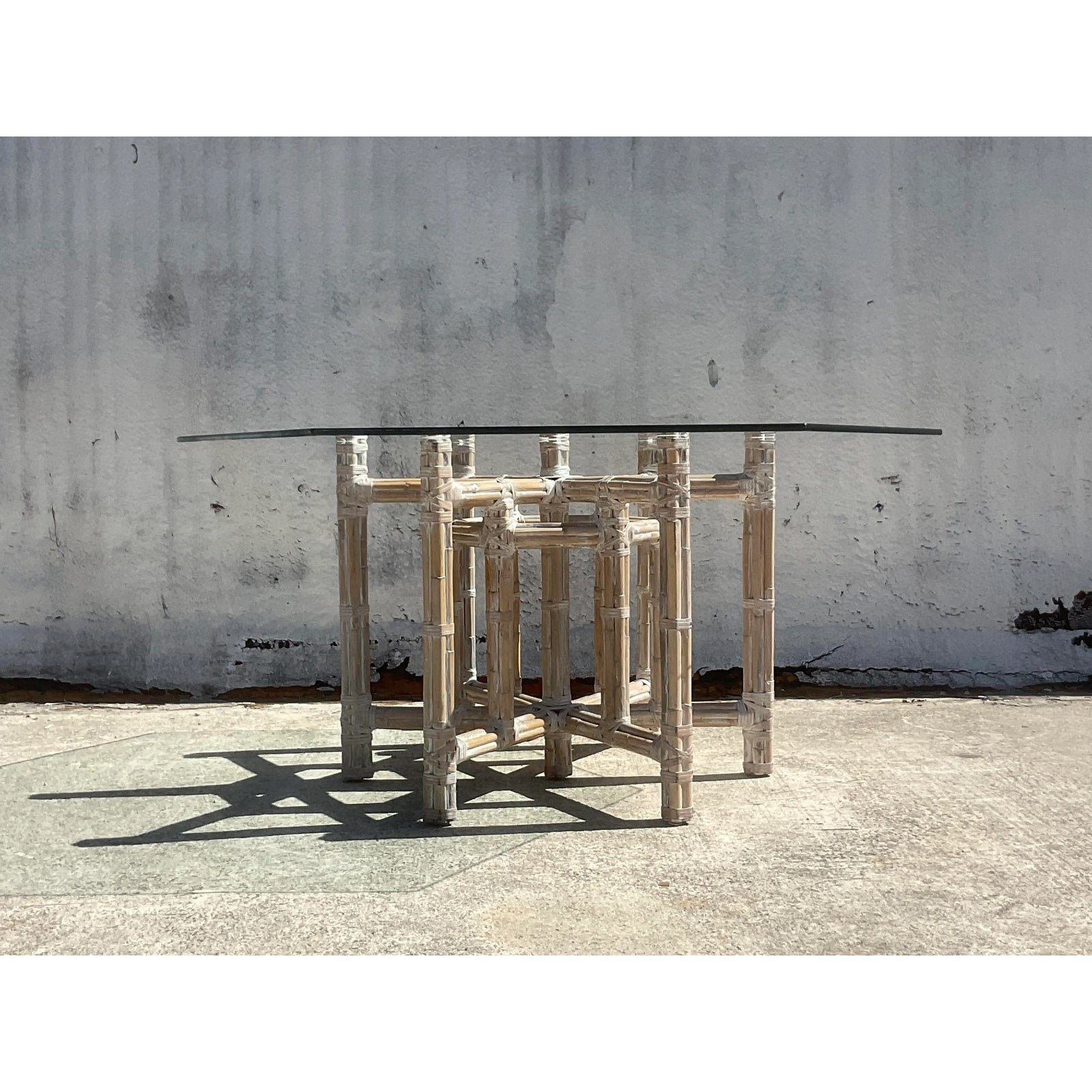 Vintage Coastal Bundled Bamboo Dining Table After McGuire - Detail view