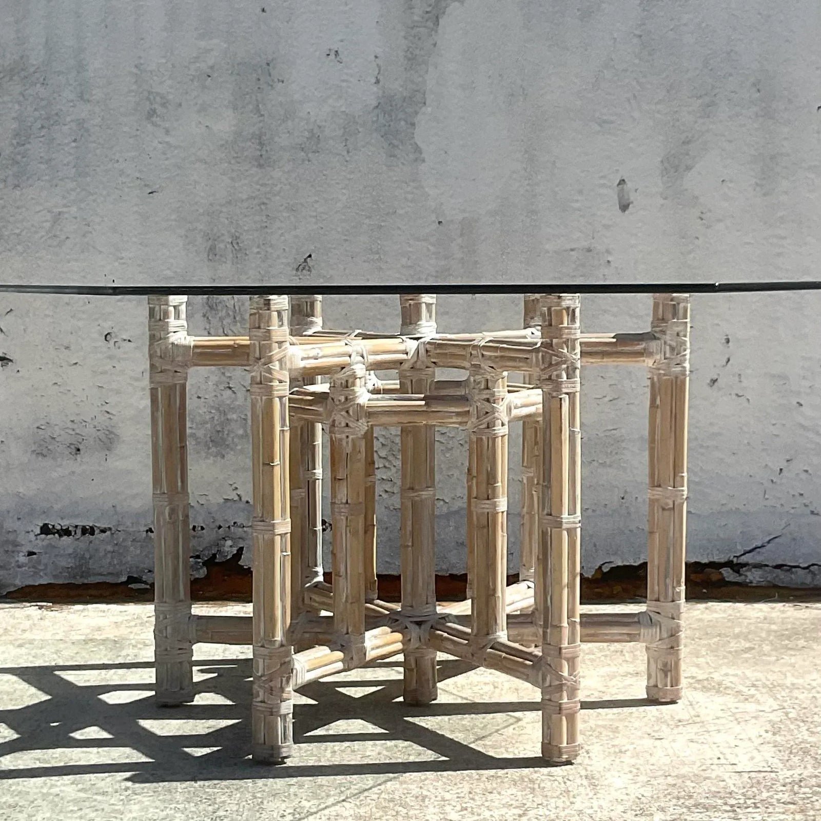 Vintage Coastal Bundled Bamboo Dining Table After McGuire - Top view
