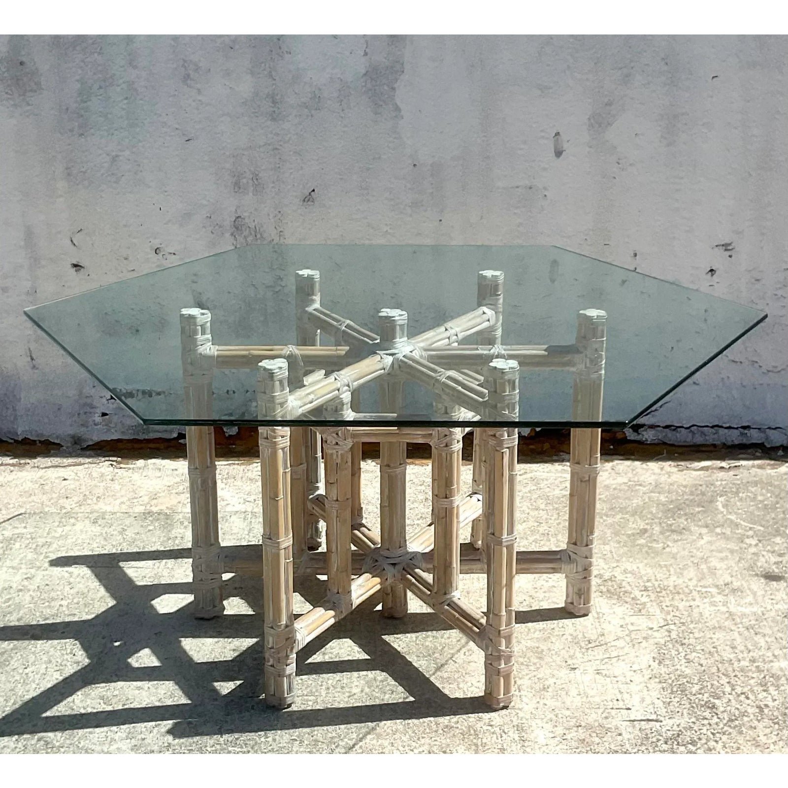 Vintage Coastal Bundled Bamboo Dining Table After McGuire - Back view