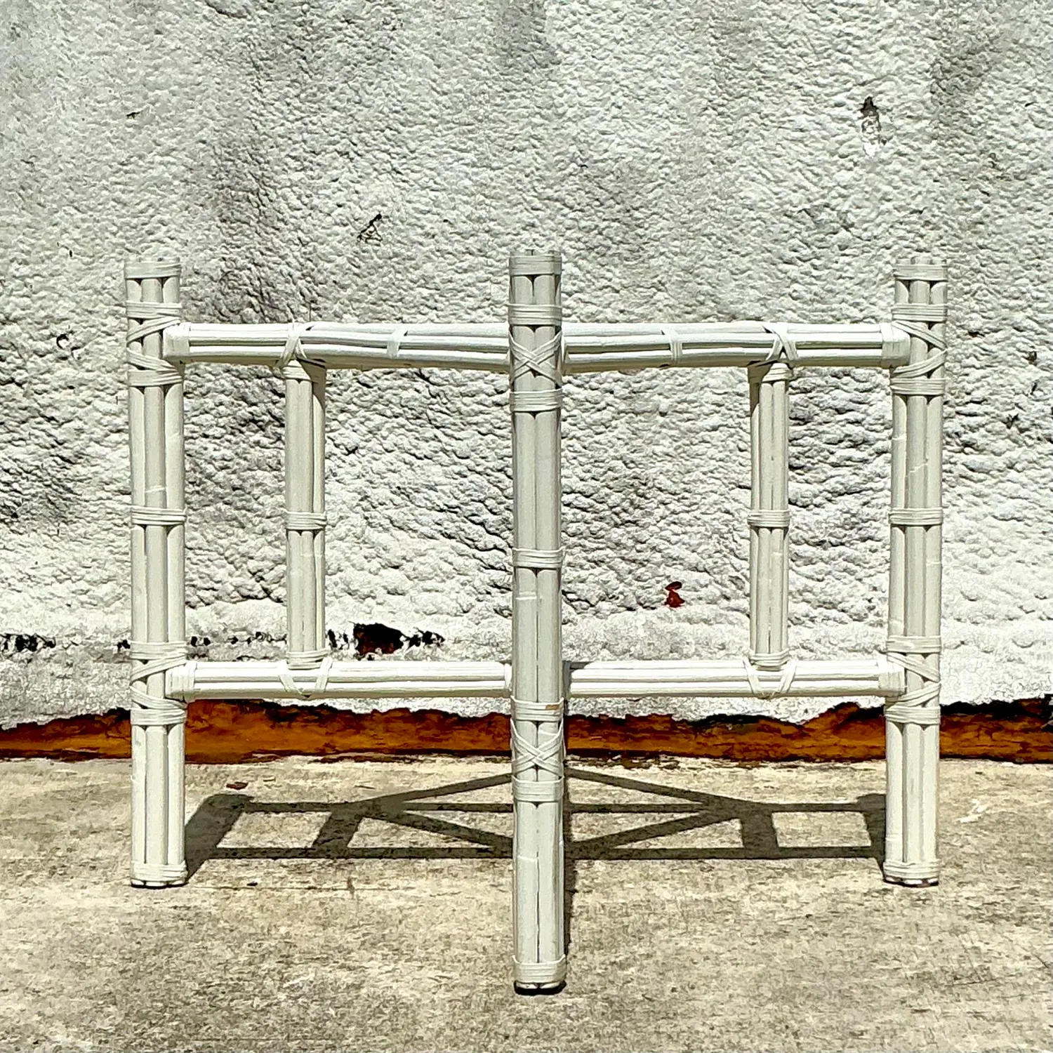 Vintage Coastal Bundled Rattan Dining Table Pedestal Base After McGuire - Detail view