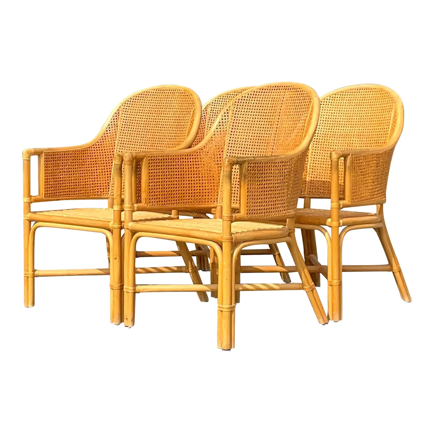Vintage Coastal Cane Rattan Dining Chairs After McGuire - Set of 4