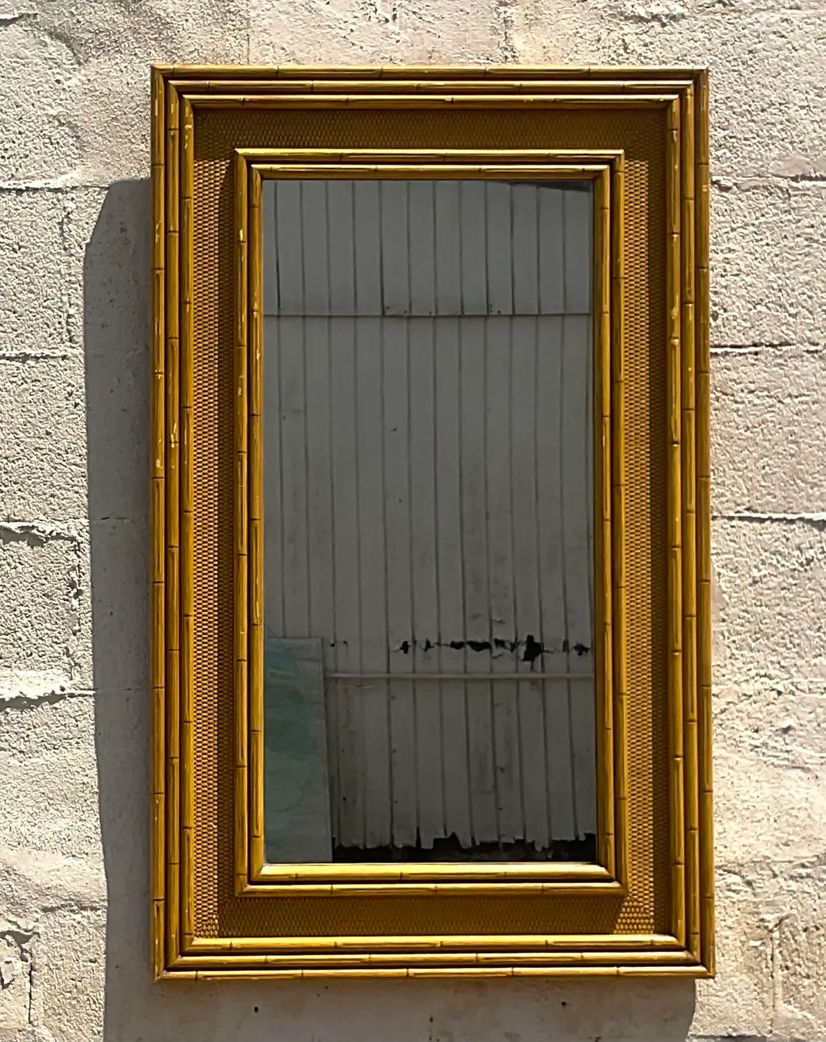 Vintage Coastal Carved Bamboo Mirror - Detail view