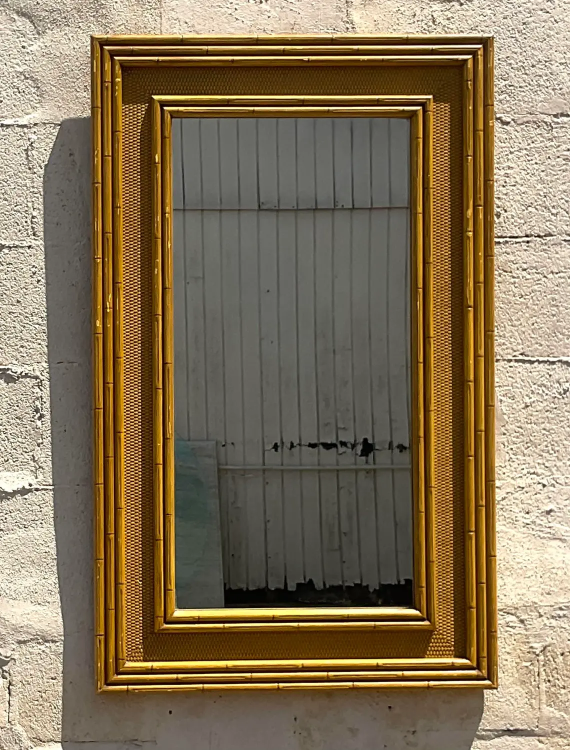 Vintage Coastal Carved Bamboo Mirror - Top view