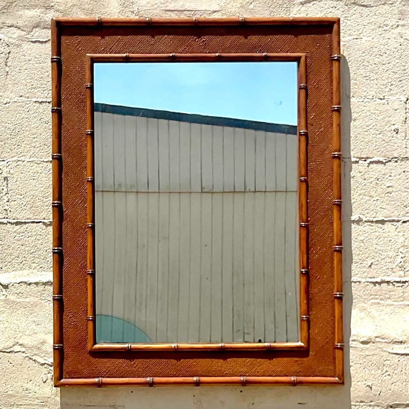 Vintage Coastal Carved Bamboo Wall Mirror - Top view