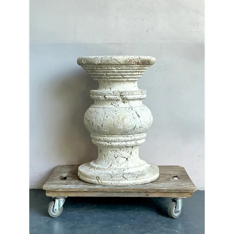 Vintage Coastal Carved Coquina Stone Table Pedestal - Back view