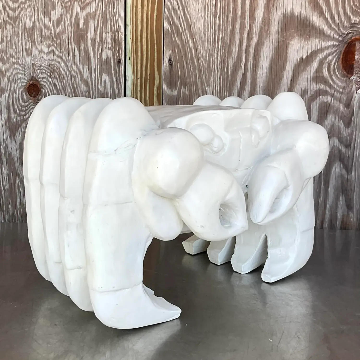Vintage Coastal Carved Crab Low Stool - Top view