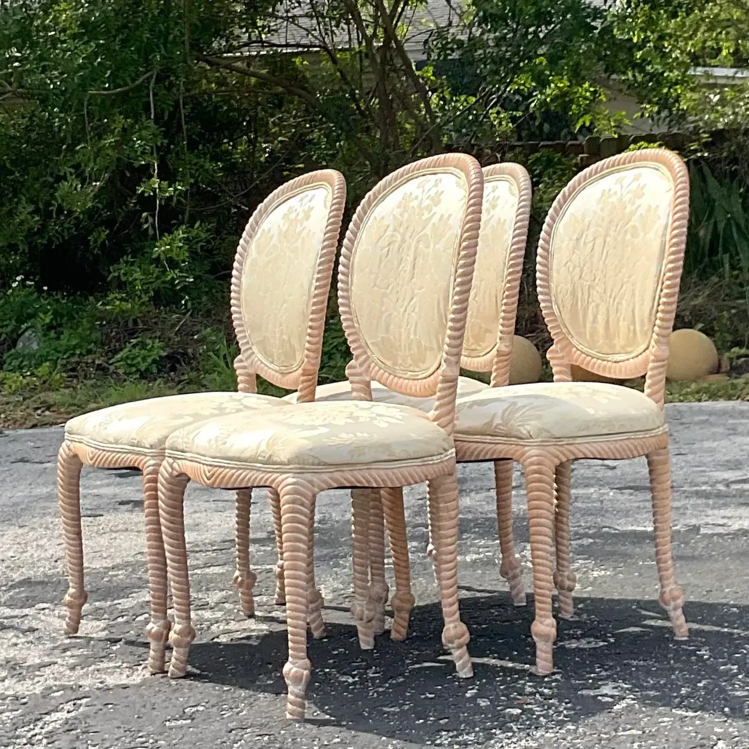 Vintage Coastal Carved Rope Dining Chairs - Set of 4 - Detail view