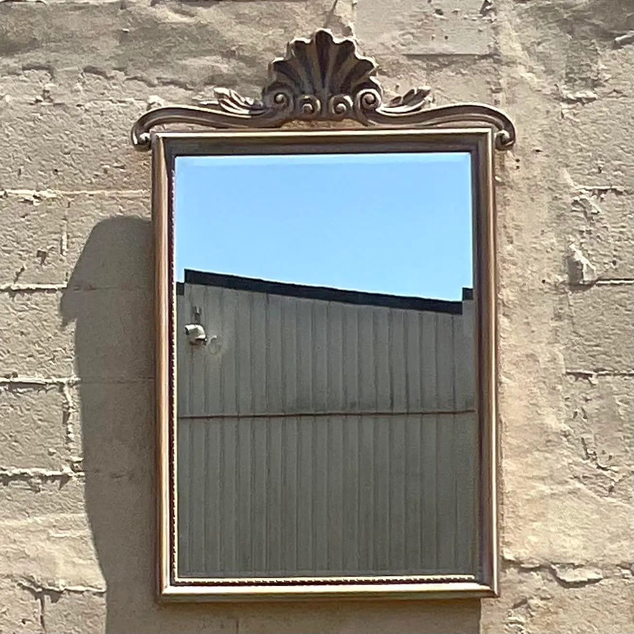 Vintage Coastal Carved Shell Mirror - Side view