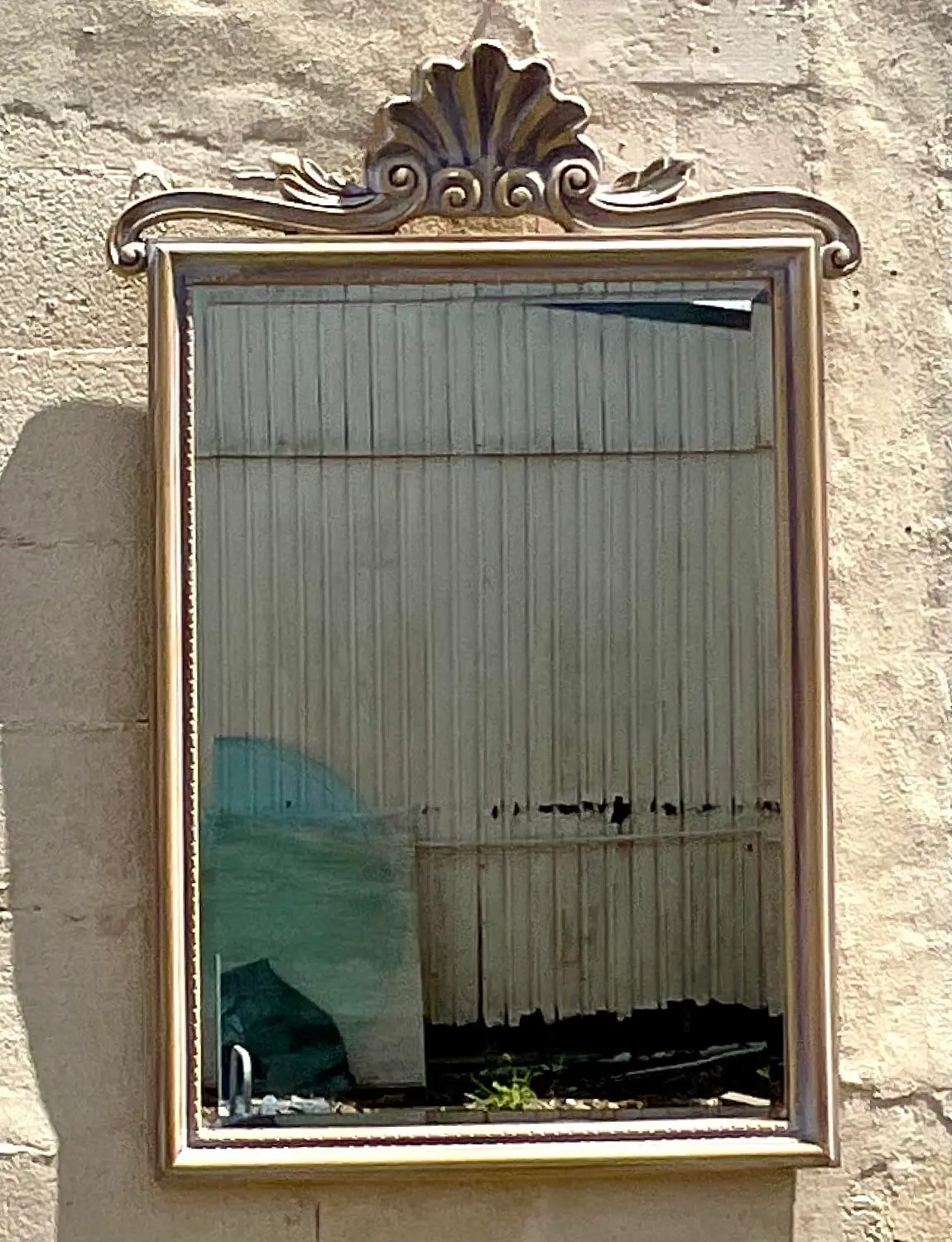 Vintage Coastal Carved Shell Mirror - Back view