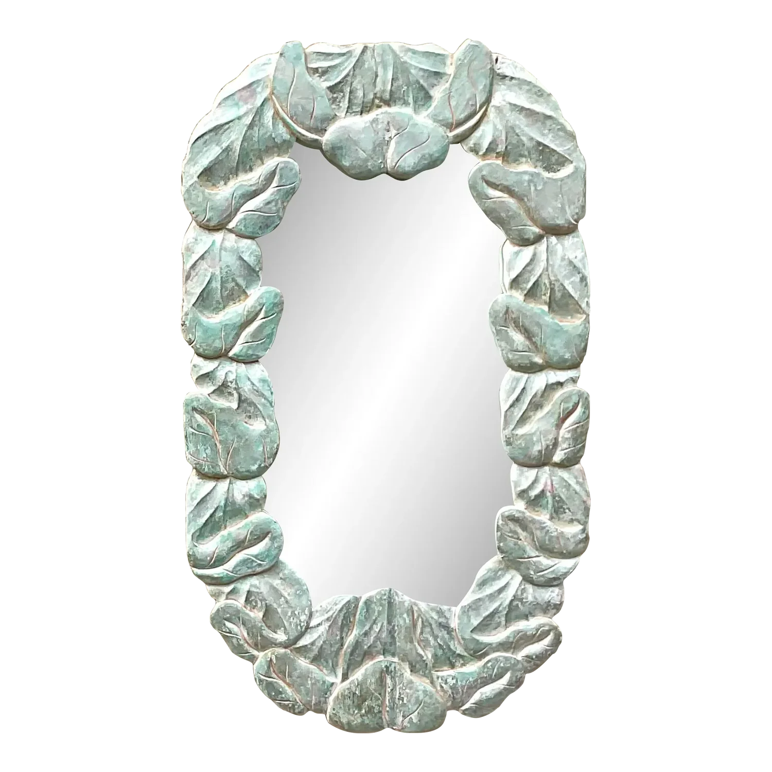 Vintage Coastal Carved Wood Wrapped Leaves Mirror