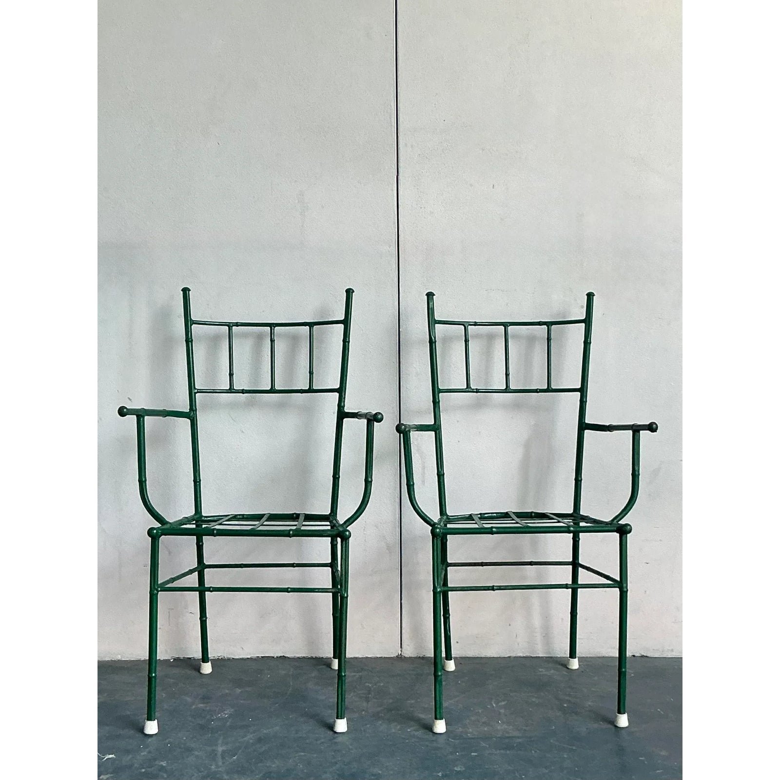 Vintage Coastal Cast Aluminum Faux Bamboo His and Her Arm Chairs - Set of 2 - Side view