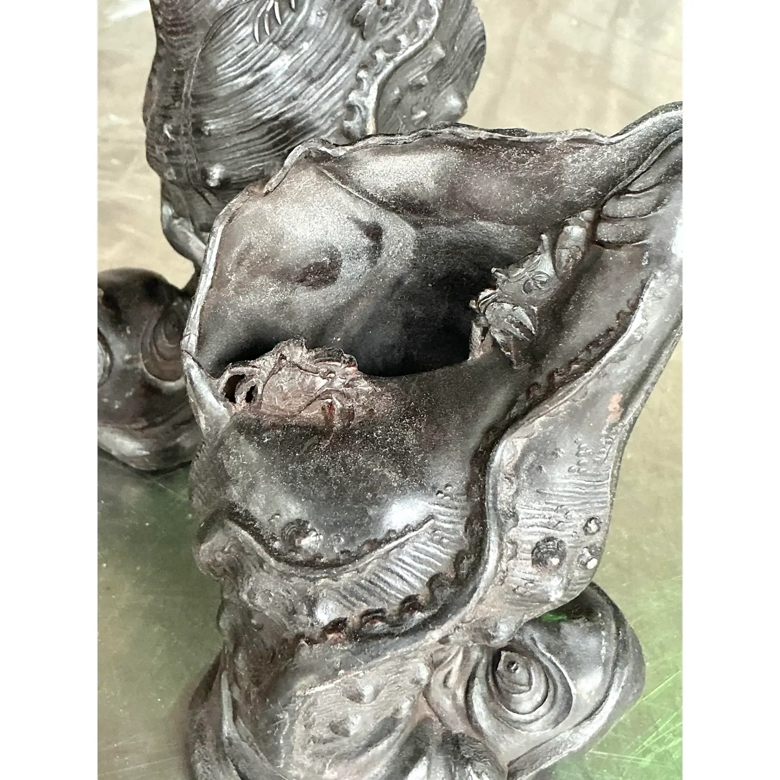Vintage Coastal Cast Bronze Octopus Vase - A Pair - Top view