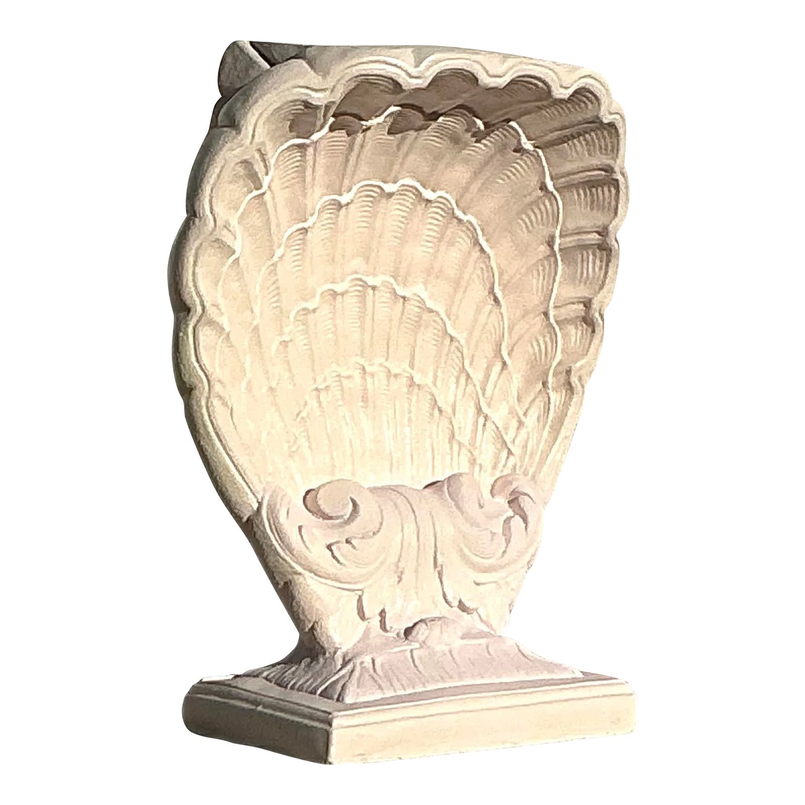 Vintage Coastal Cast Cement Clamshell Console Pedestal - Detail view