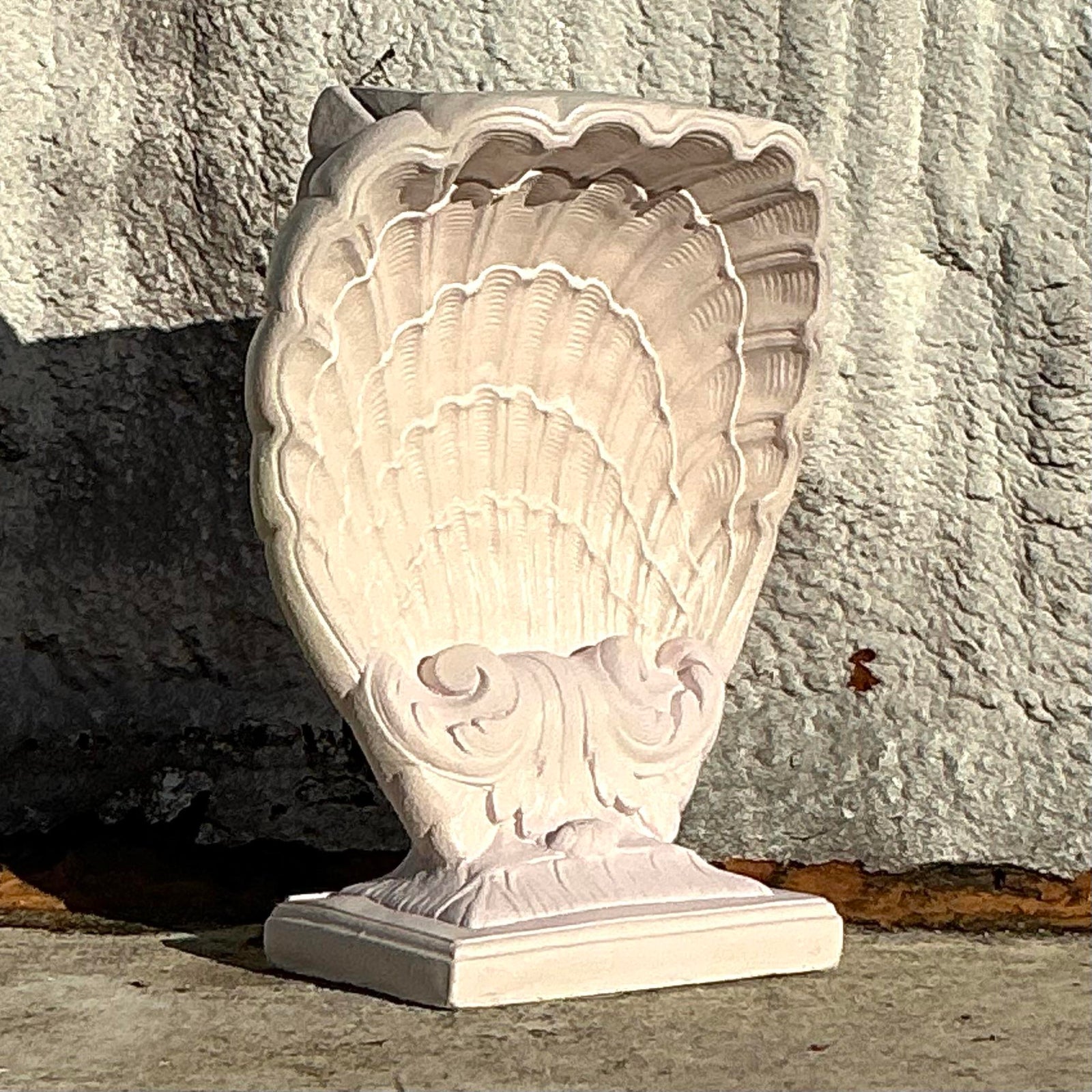 Vintage Coastal Cast Cement Clamshell Console Pedestal - Top view