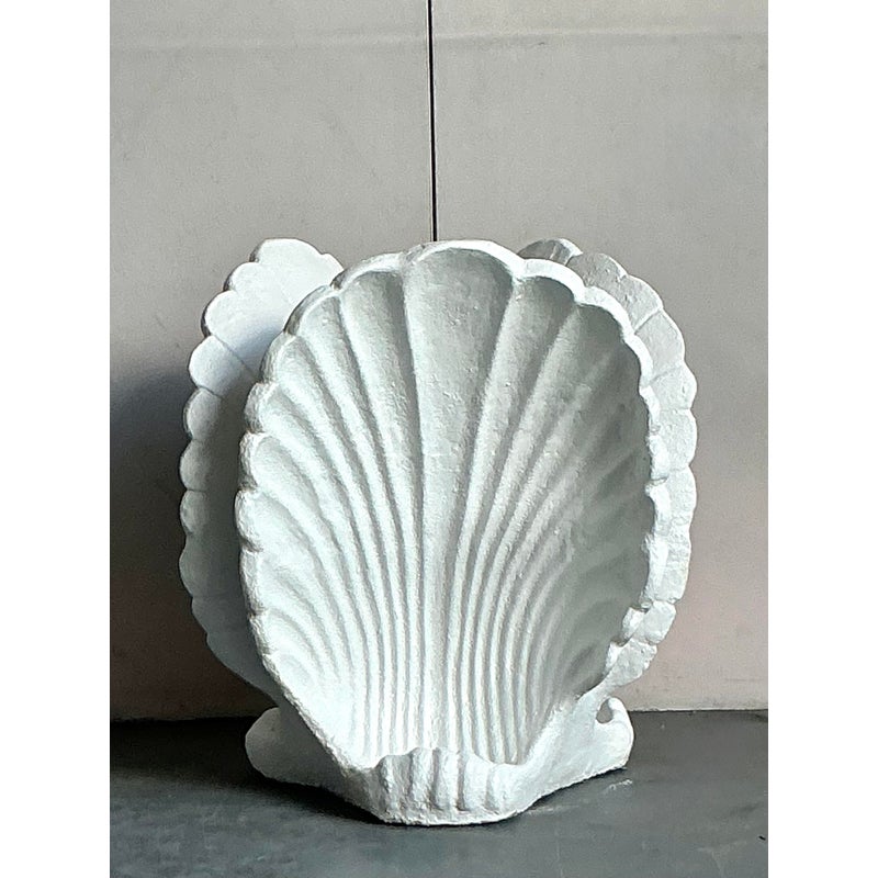 Vintage Coastal Cast Concrete Clam Shell Dining Table Pedestal - Side view