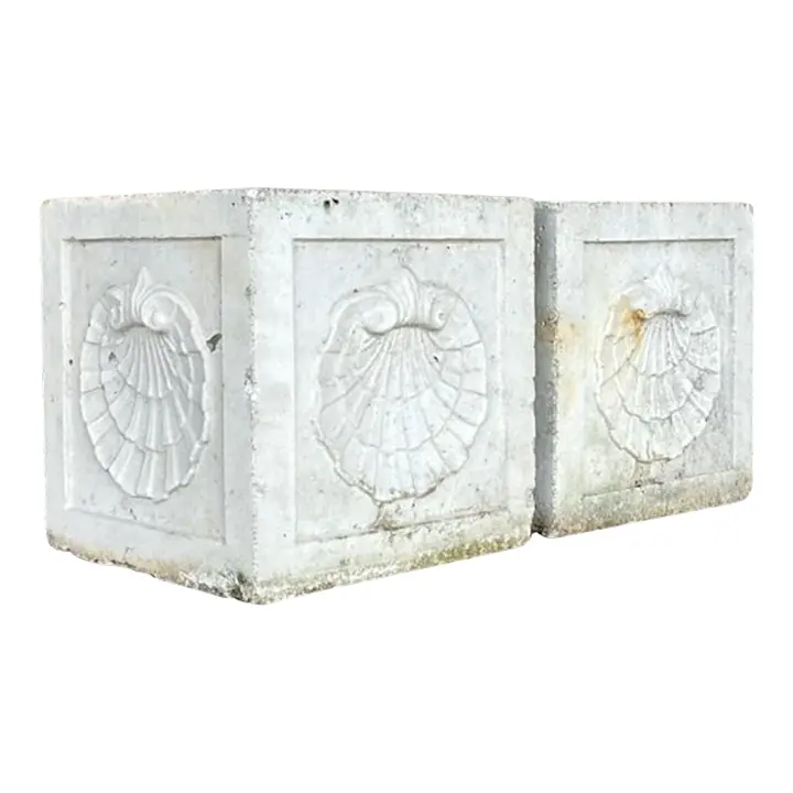 Vintage Coastal Cast Concrete Clam Shell Planters - a Pair