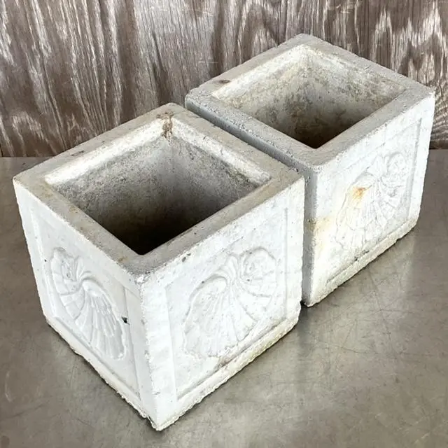 Vintage Coastal Cast Concrete Clam Shell Planters - a Pair - Top view