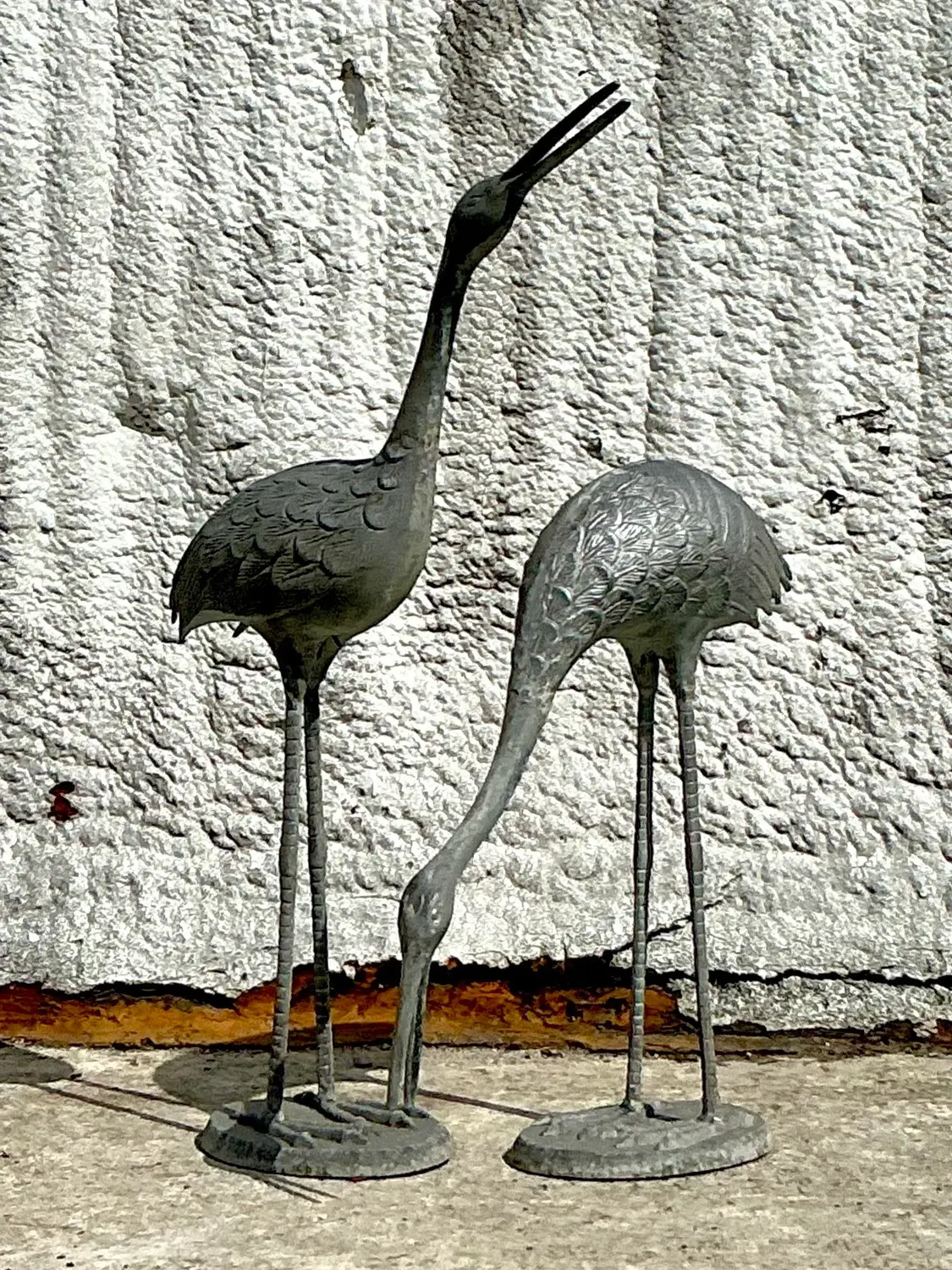 Vintage Coastal Cast Metal Cranes - Set of 2 - Side view