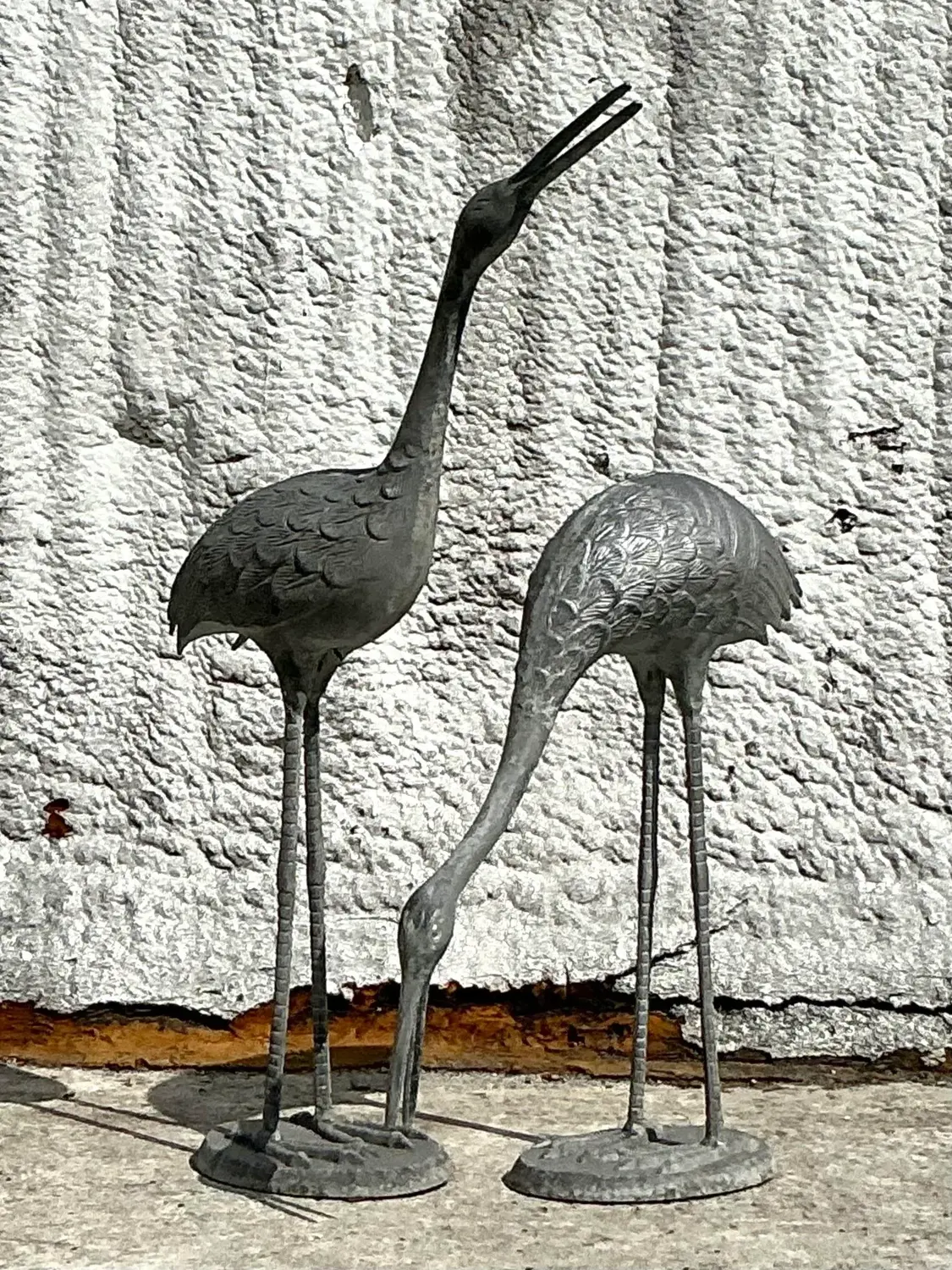 Vintage Coastal Cast Metal Cranes - Set of 2 - Back view