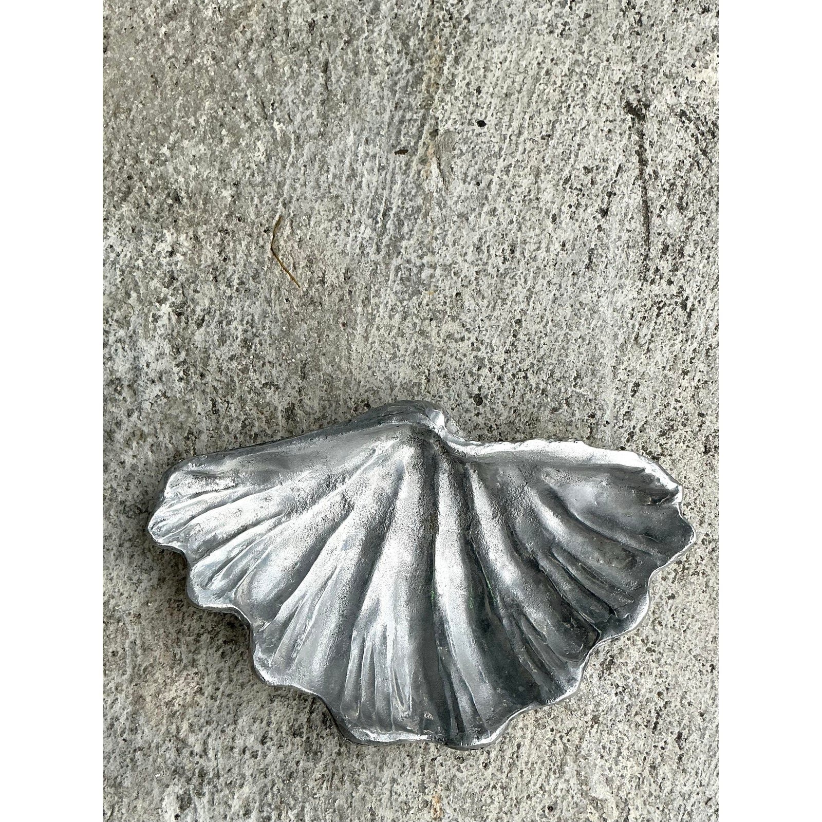 Vintage Coastal Cast Pewter Clam Shell Bowl - Side view