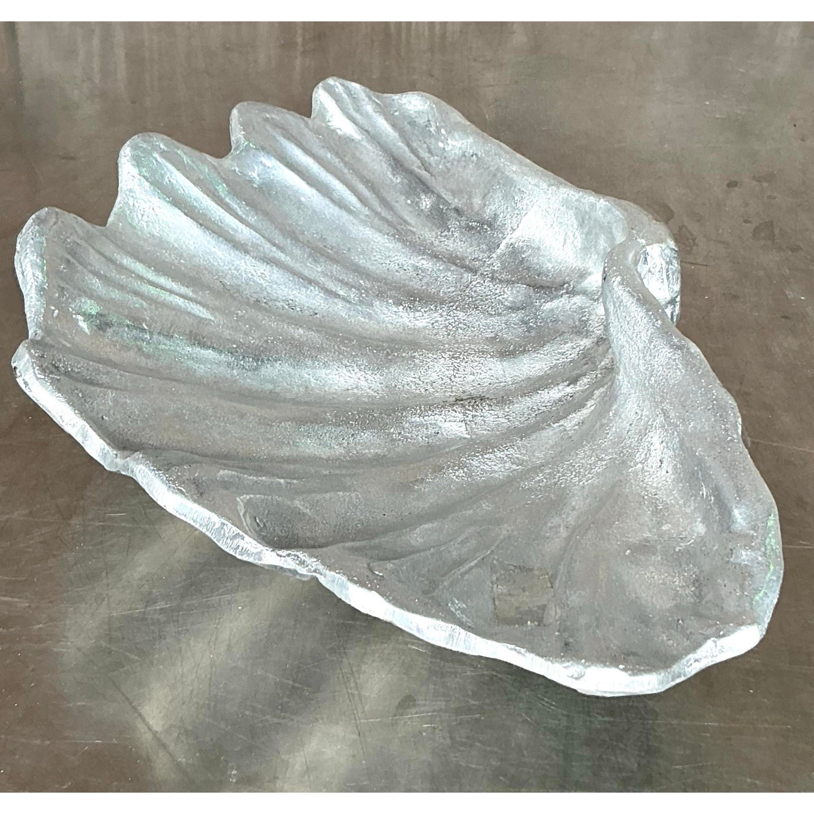 Vintage Coastal Cast Pewter Clam Shell Bowl - Back view