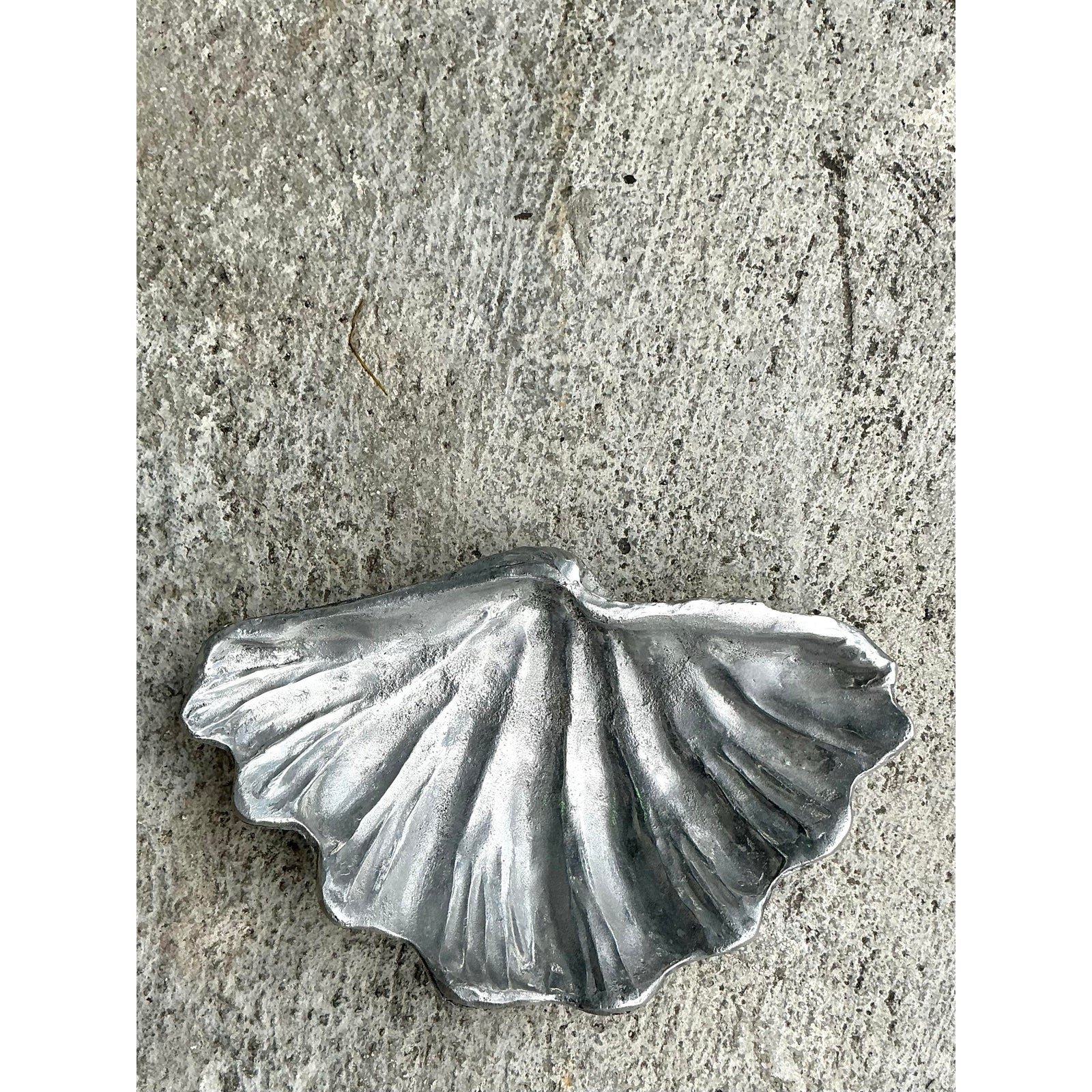 Vintage Coastal Cast Pewter Clam Shell Bowl - Top view