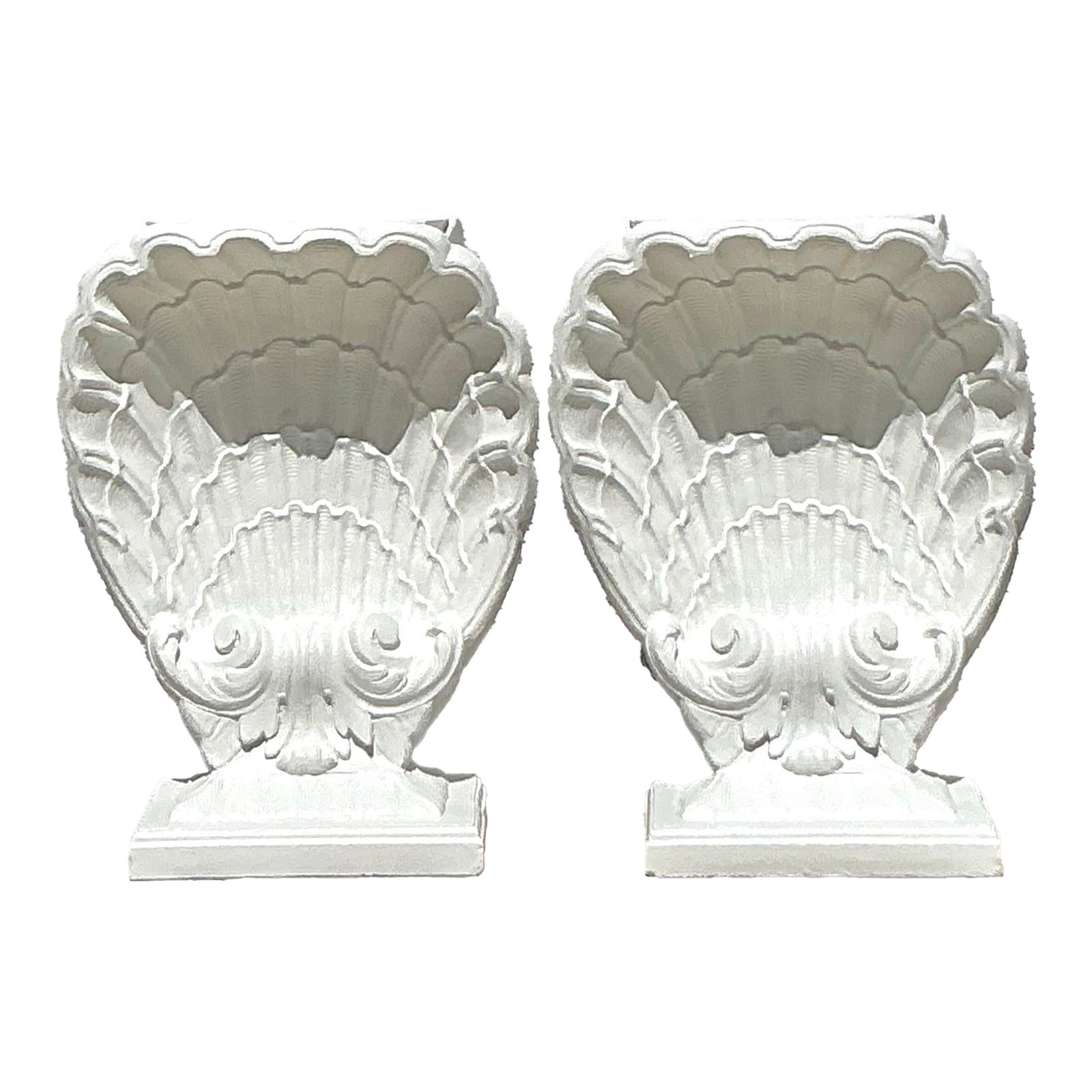 Vintage Coastal Cast Plaster Clam Shell Table Pedestals - Set of 2 - Top view