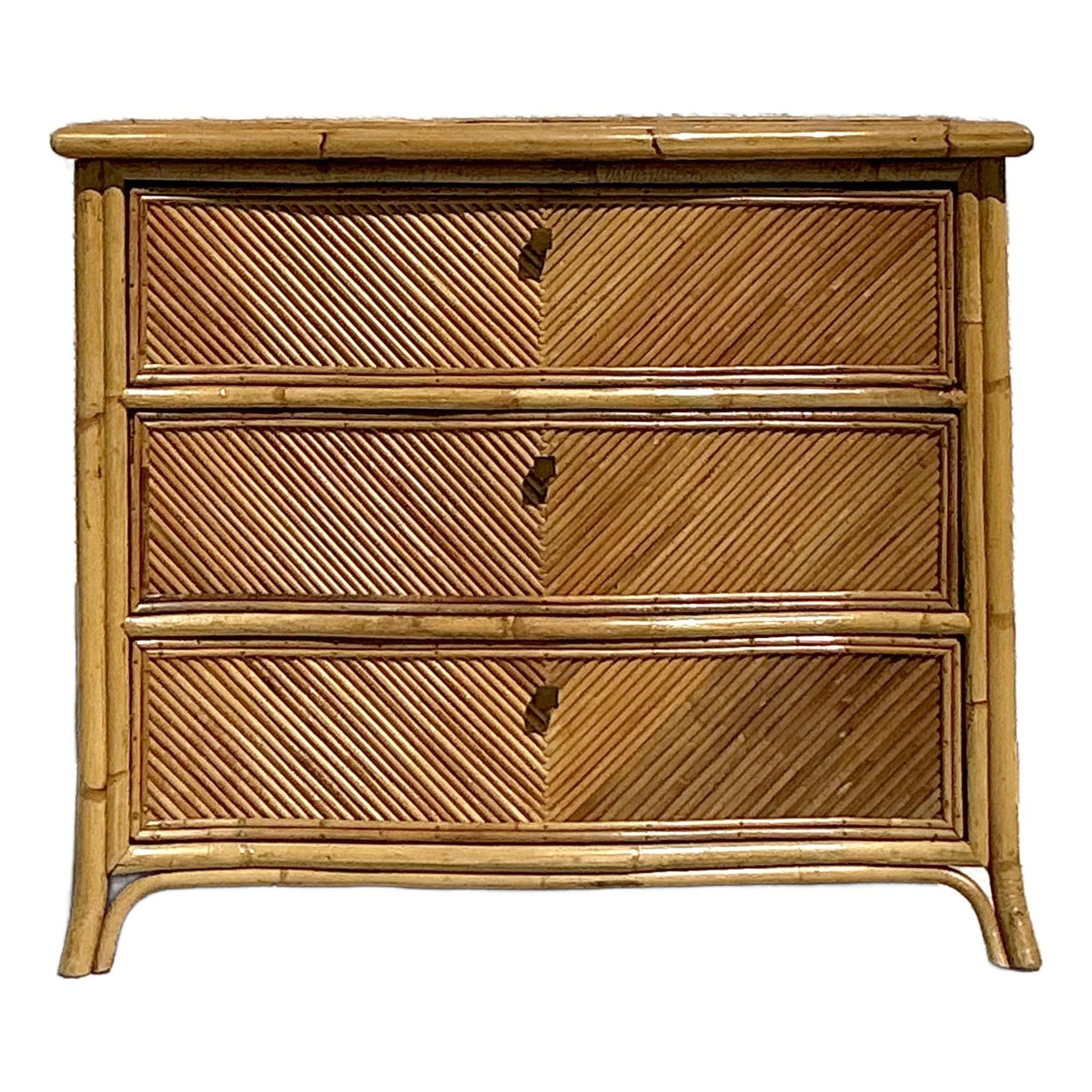 Vintage Coastal Chevron Pencil Reed Chest of Drawers - Detail view