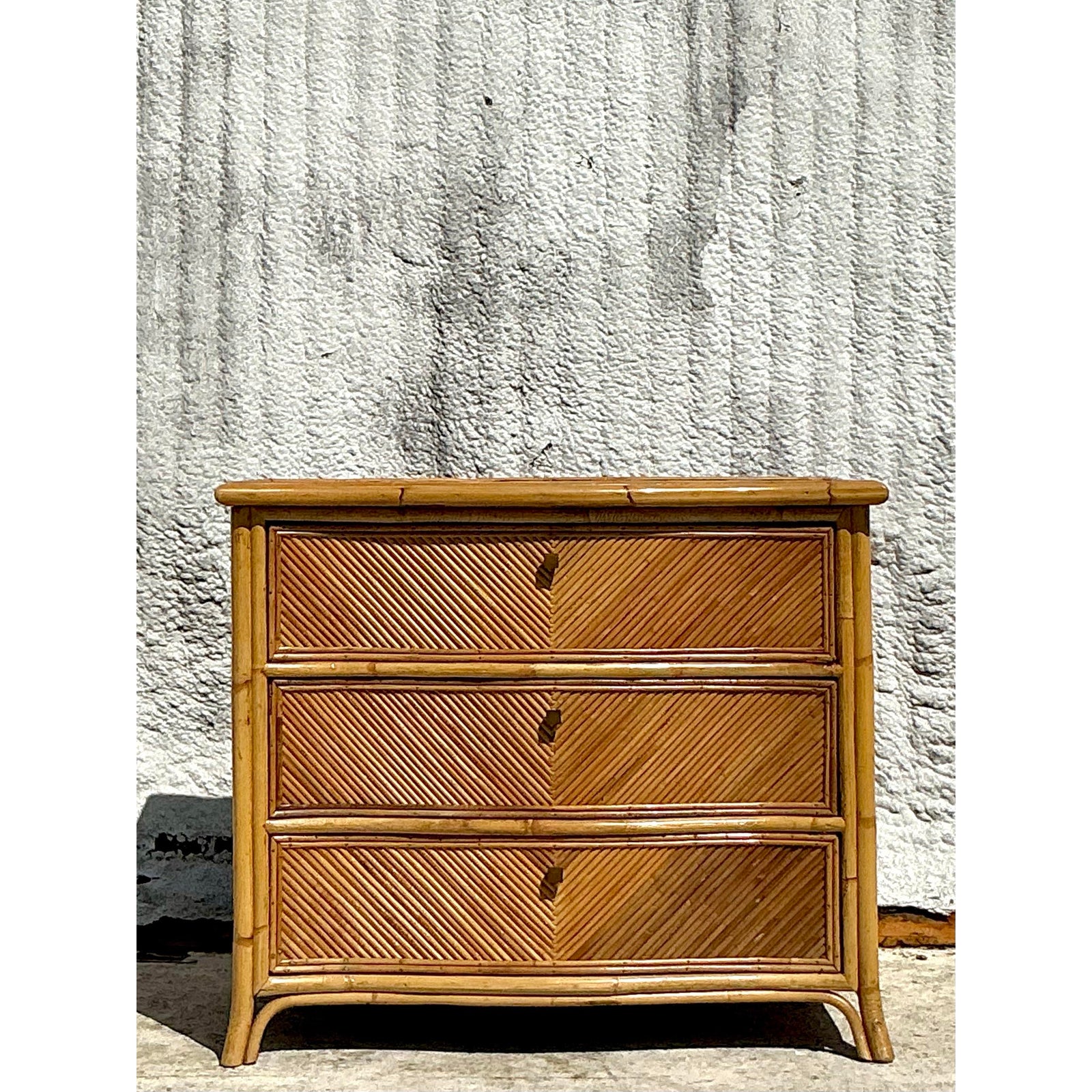 Vintage Coastal Chevron Pencil Reed Chest of Drawers - Side view