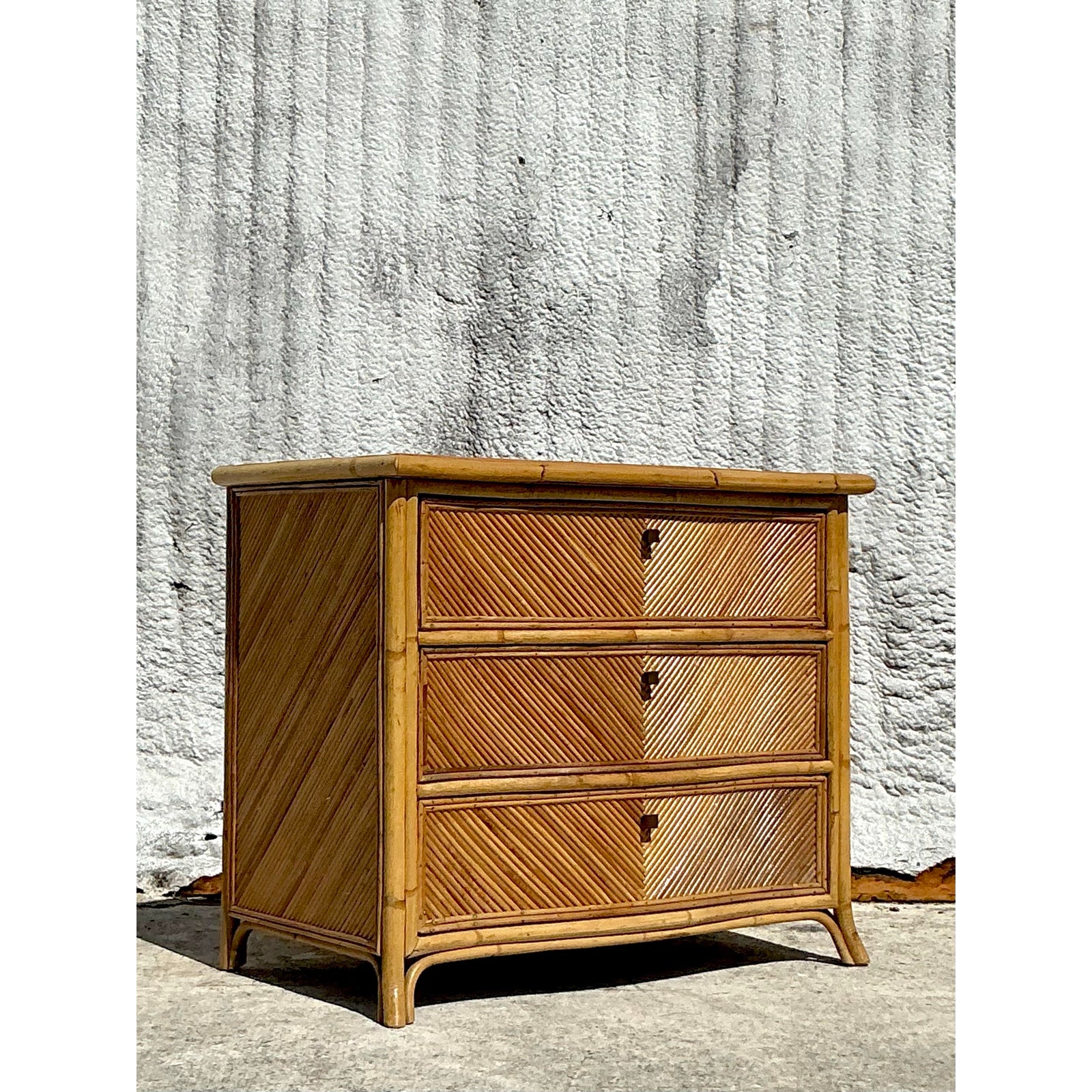 Vintage Coastal Chevron Pencil Reed Chest of Drawers - Back view