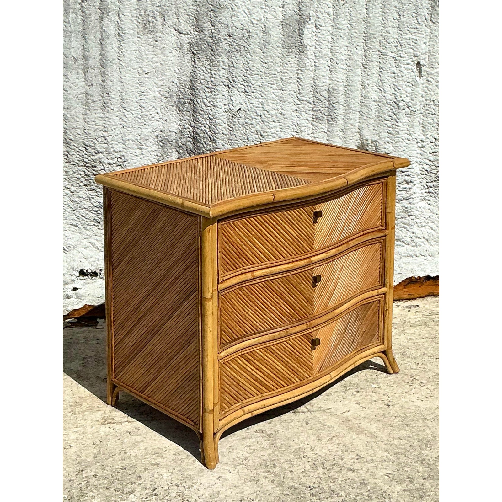 Vintage Coastal Chevron Pencil Reed Chest of Drawers - Top view
