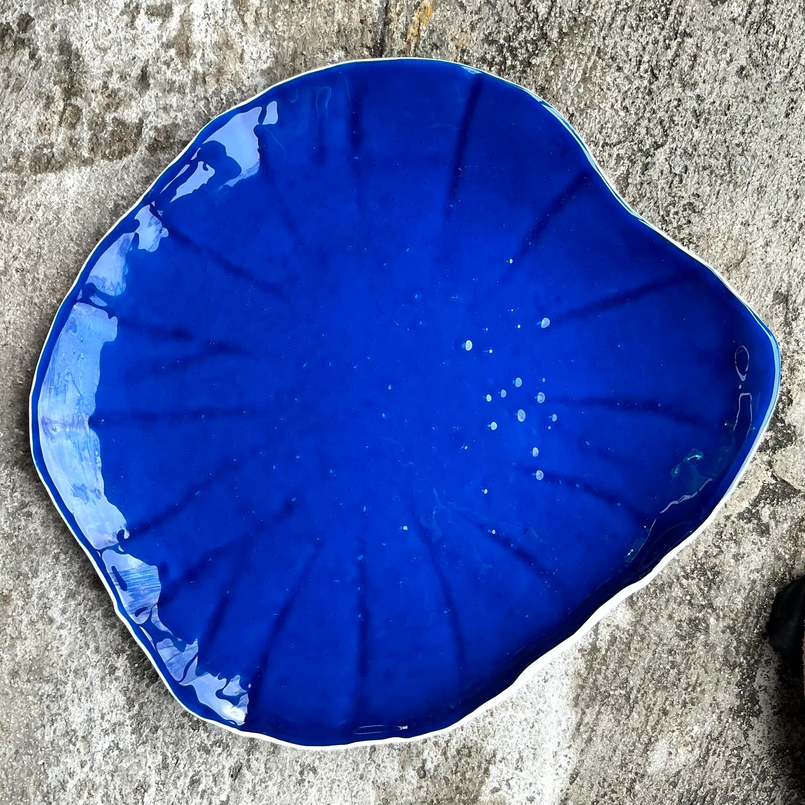 Vintage Coastal Cobalt Glass Tray - Back view