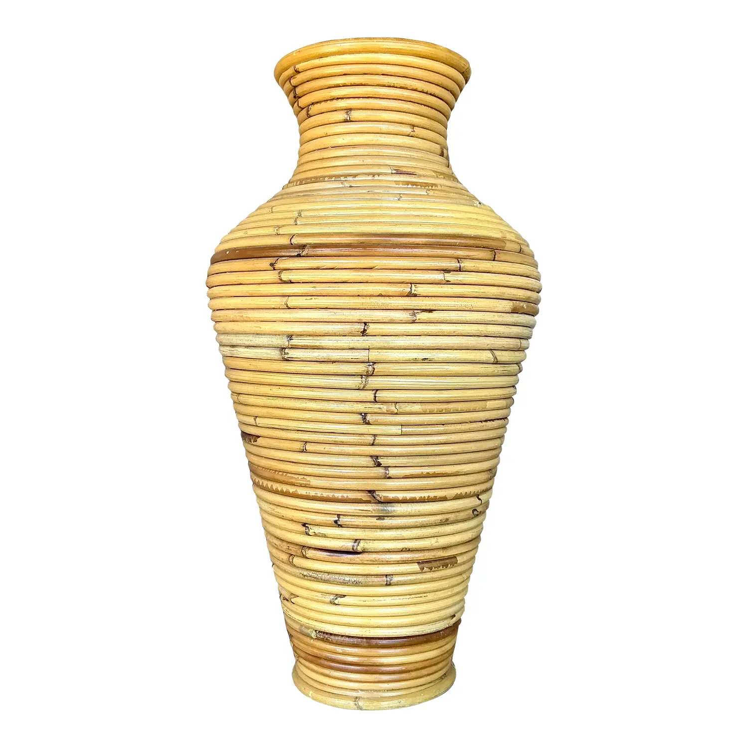 Vintage Coastal Coiled Pencil Reed Floor Vase